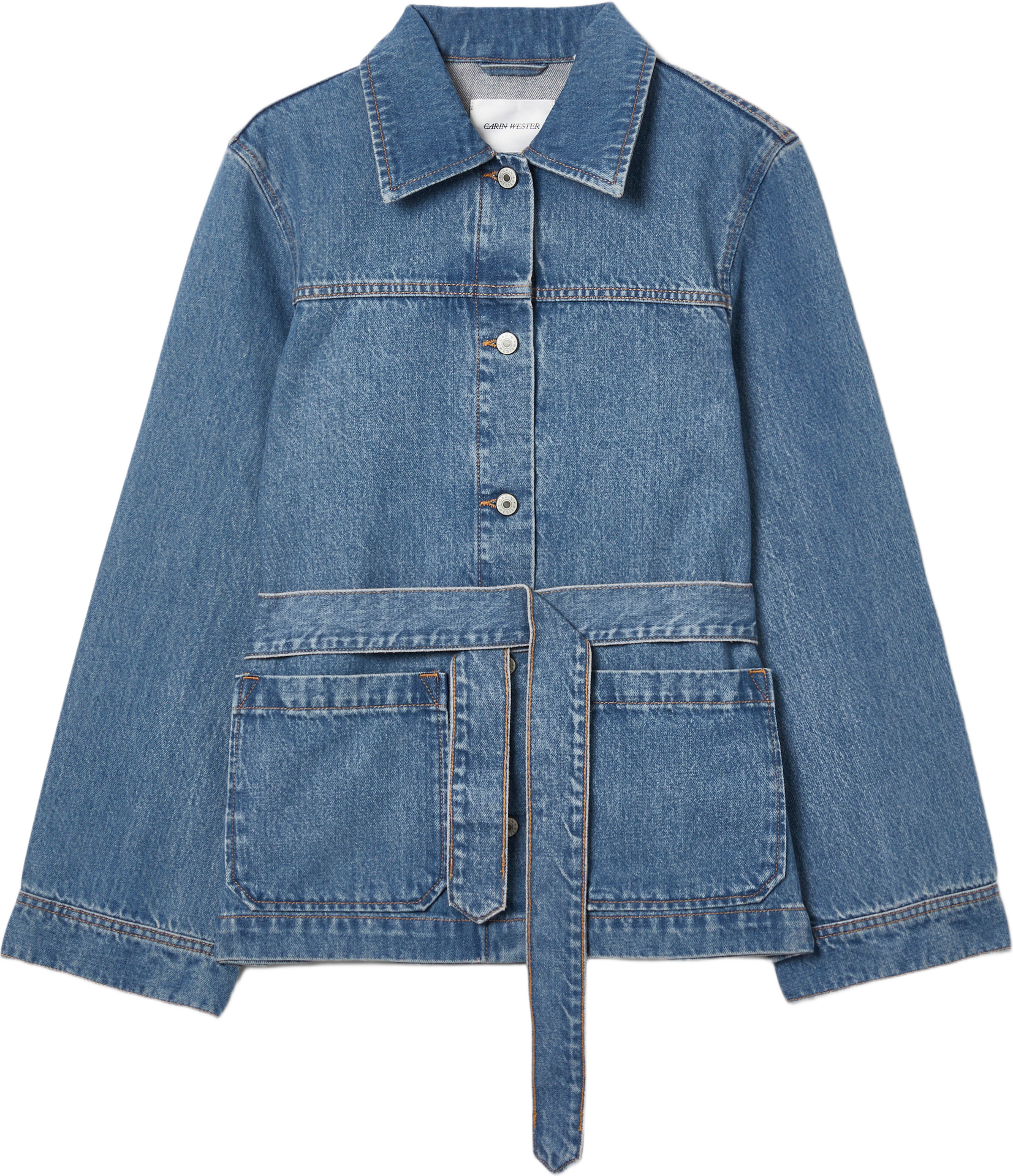 Jeansjacka med knytband YVIS, från Carin Wester, i färgen Mid Blue Denim. Klicka för att öppna bilden i stort format