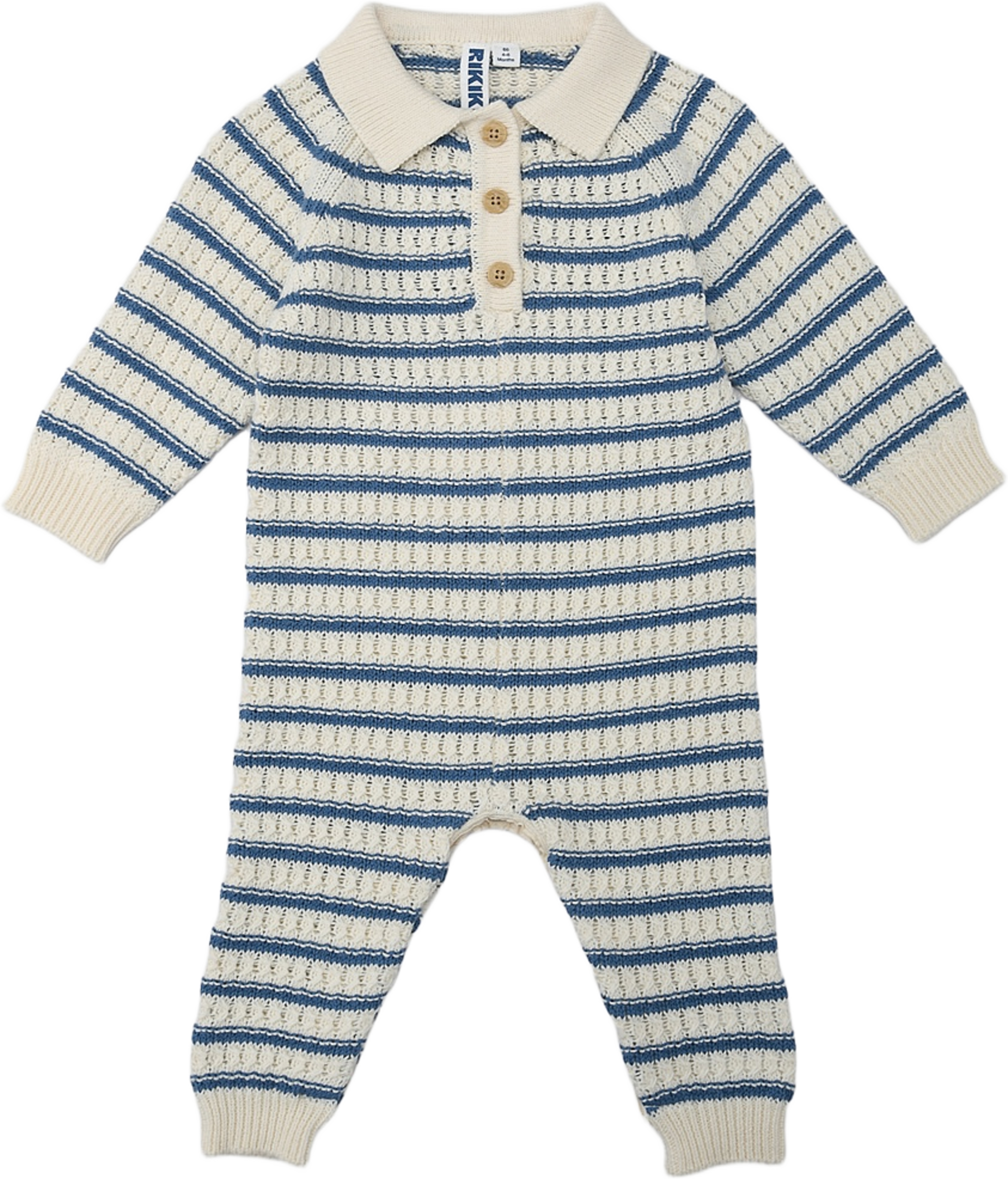 Stickad onesie ANCHOR, från RIKIKI, i färgen Blue Stripe. Klicka för att öppna bilden i stort format