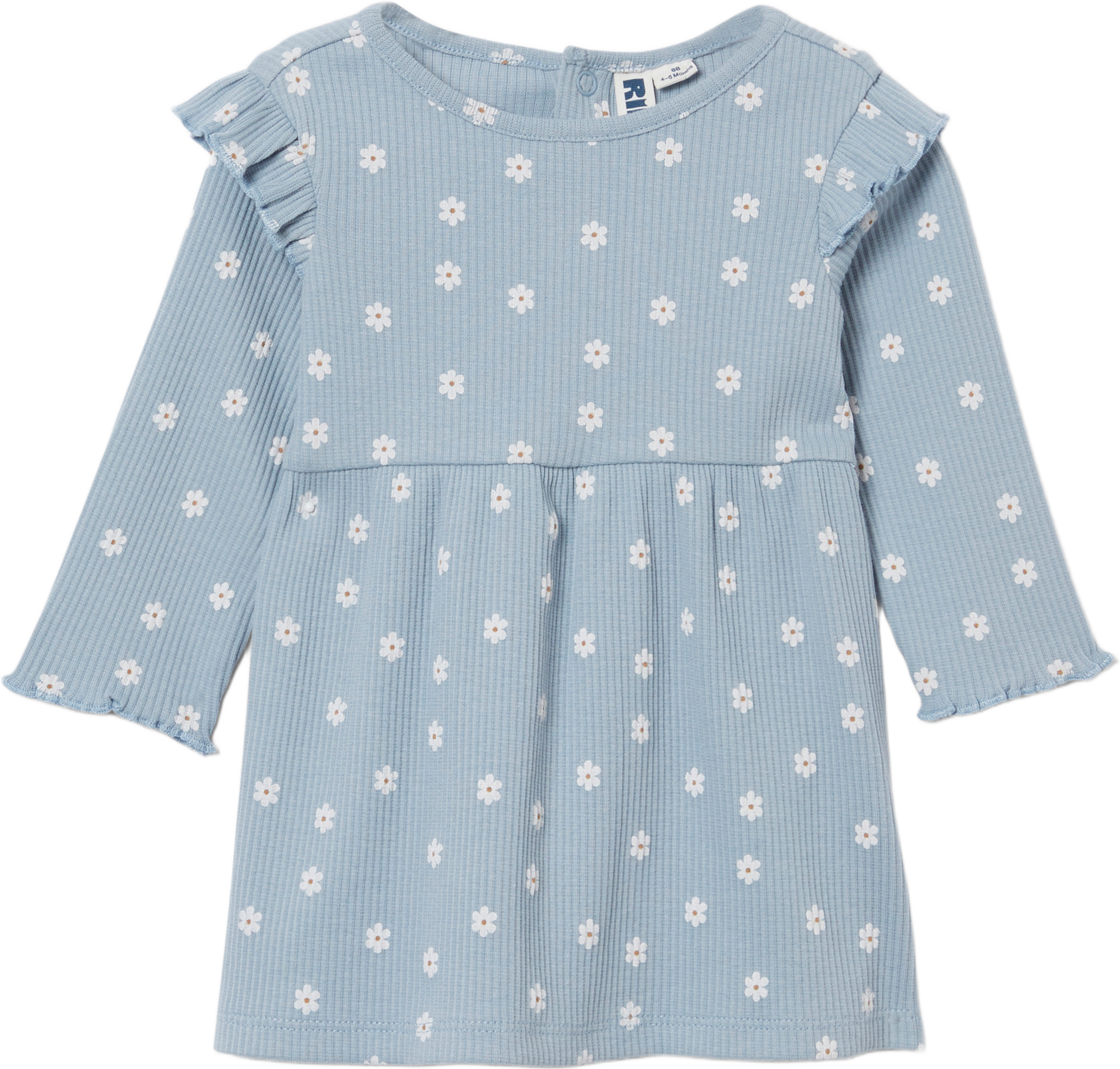 Ribbad klänning MALVA, från RIKIKI, i färgen Daisy Floral Blue. Klicka för att öppna bilden i stort format