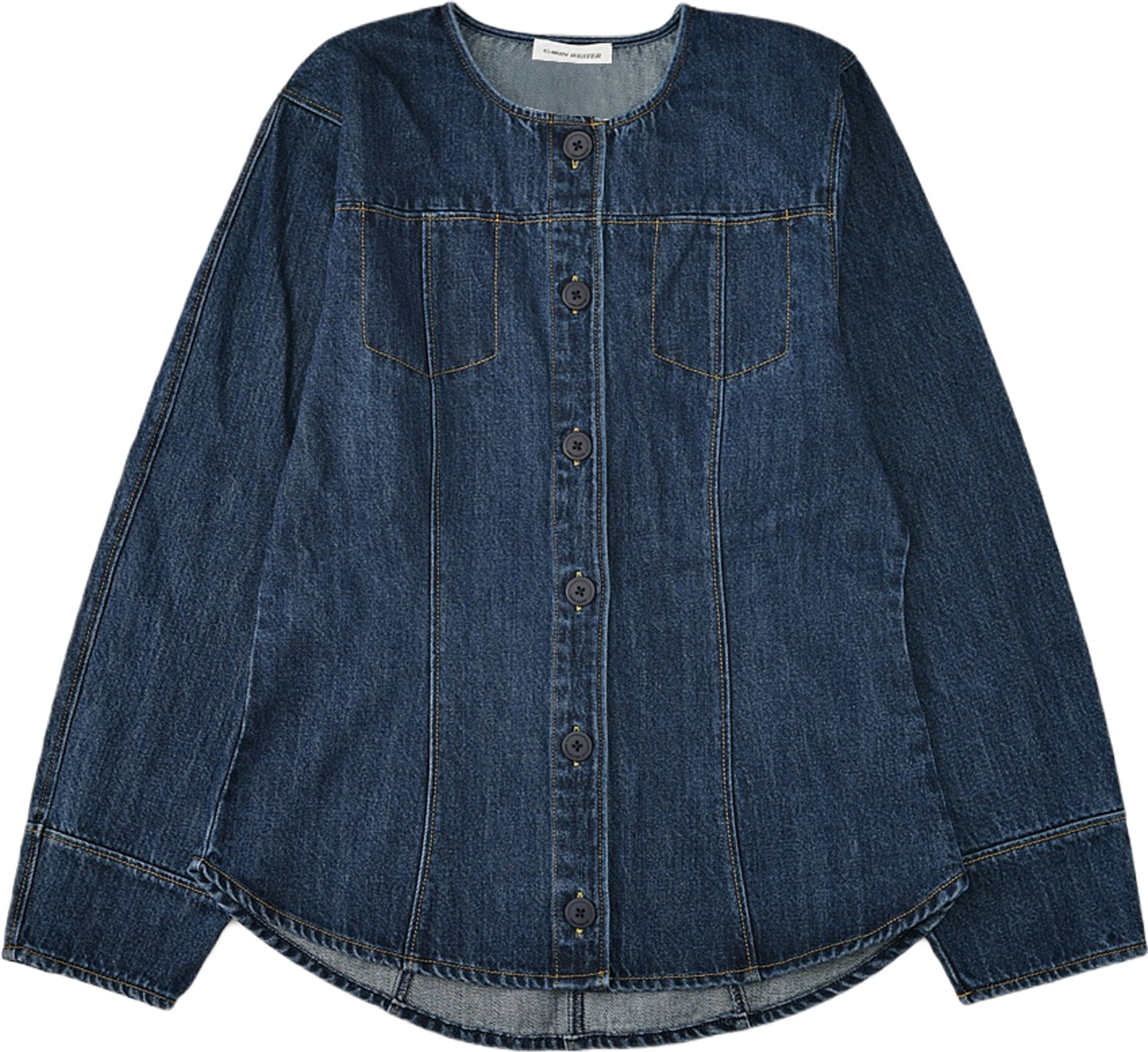 Kraglös jeansskjorta LIVORNO, från Carin Wester, i färgen Mid Blue. Klicka för att öppna bilden i stort format