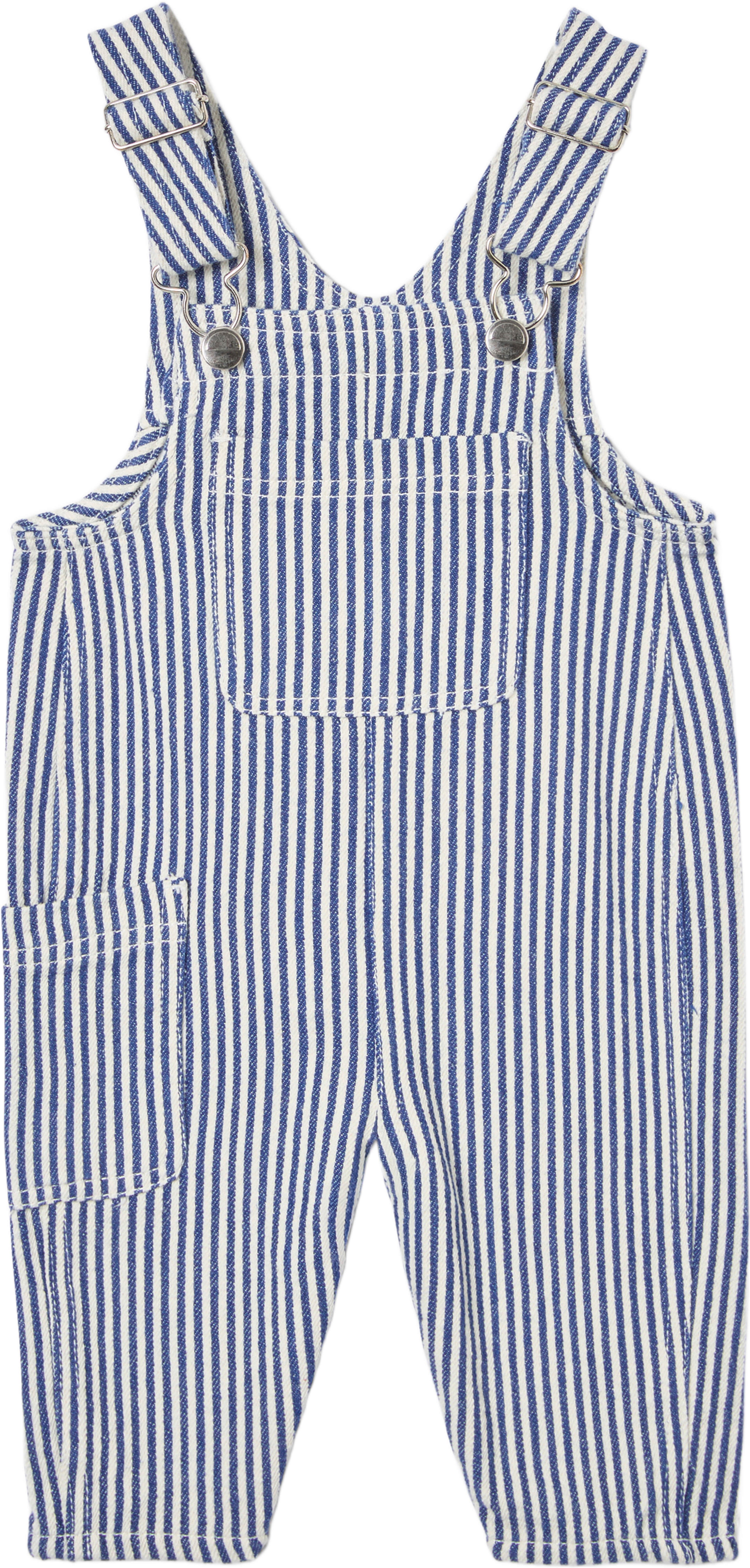 Randiga hängselbyxor BLAIR, från RIKIKI, i färgen Blue Stripe. Klicka för att öppna bilden i stort format