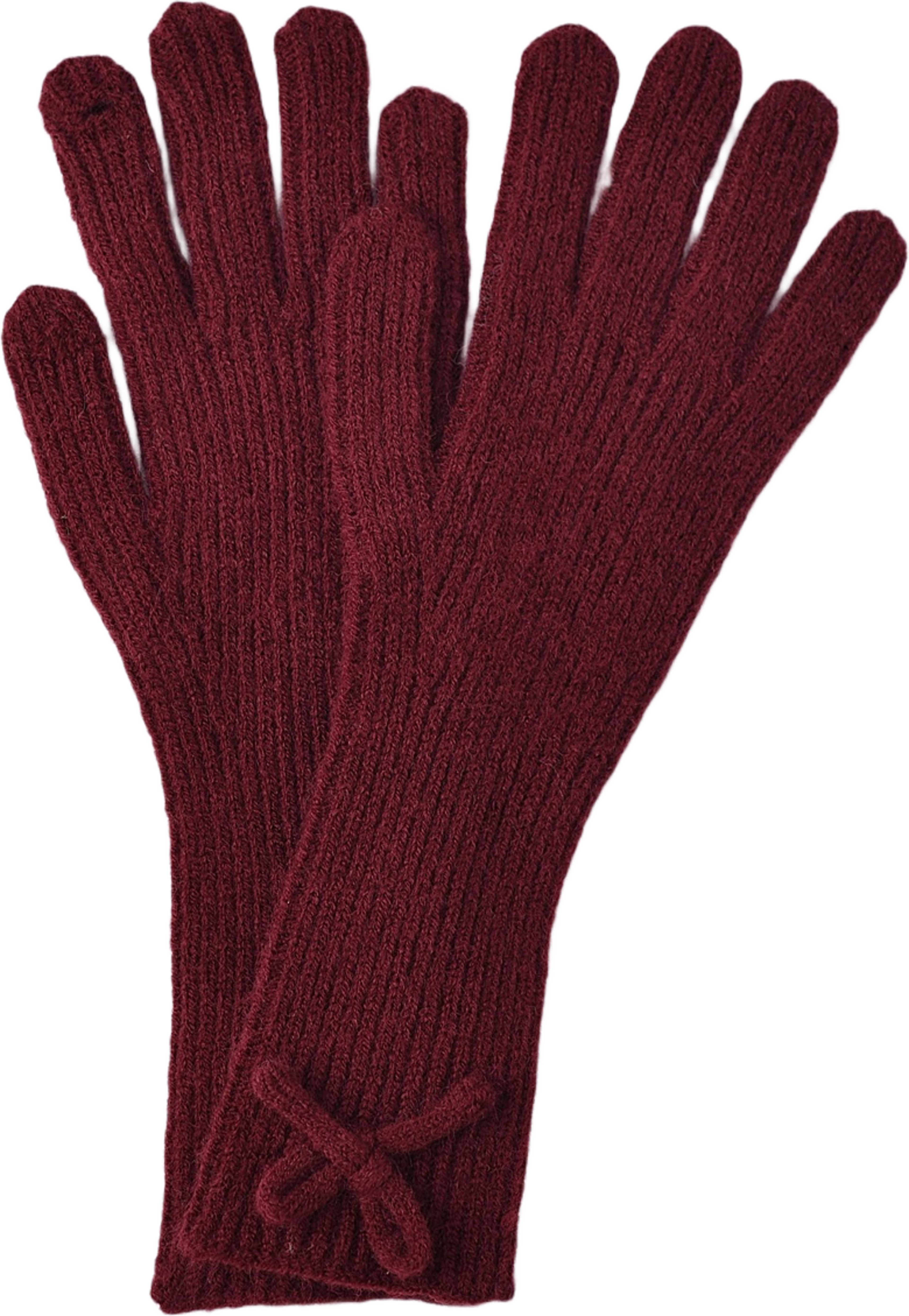 Fingervantar med rosett SAGA, från Å WOMAN, i färgen Wine Red. Klicka för att öppna bilden i stort format