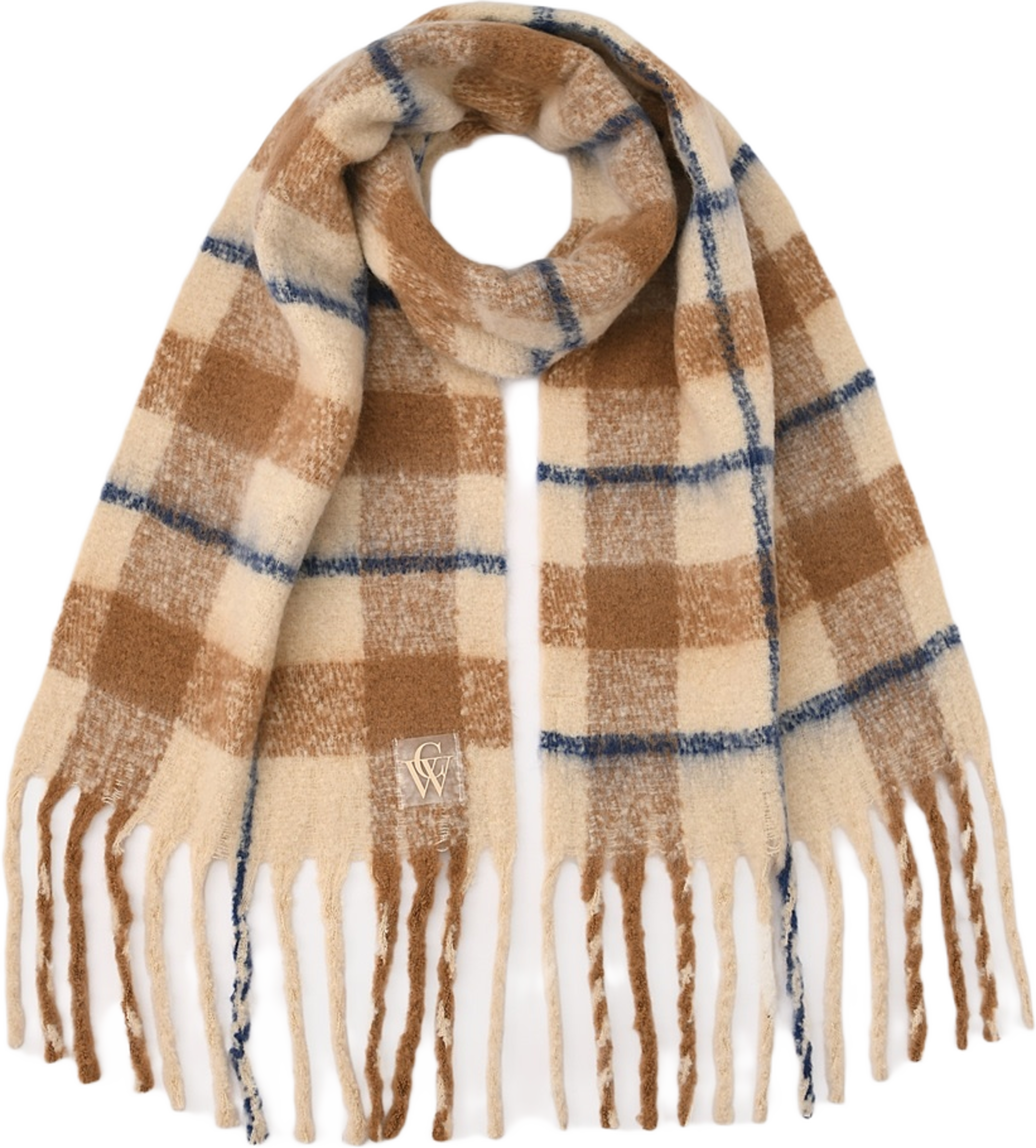 Stickad halsduk med fransar ADA, från Carin Wester, i färgen Blue/Brown. Klicka för att öppna bilden i stort format