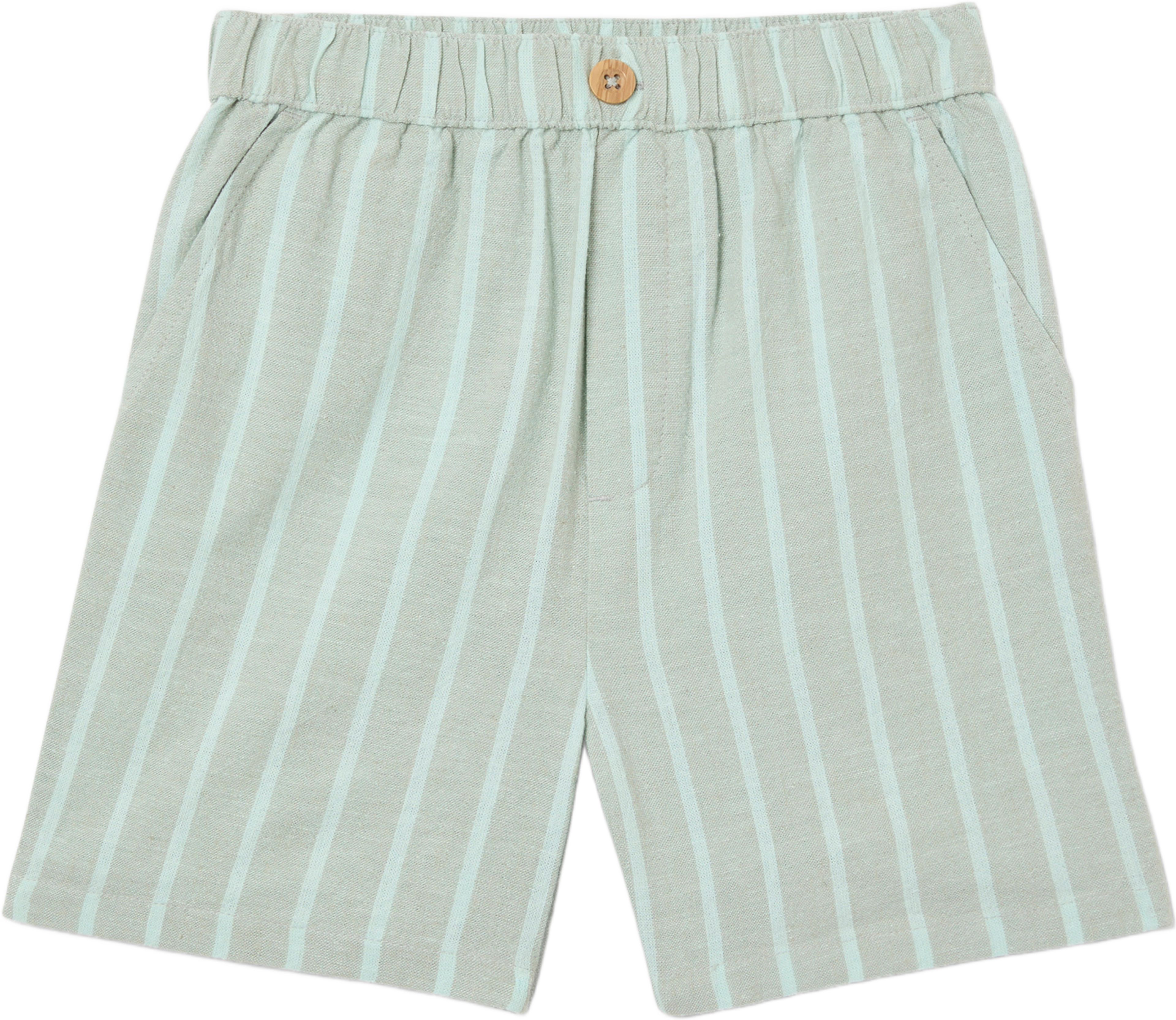 Randiga shorts i linnemix SIGGE, från RIKIKI, i färgen Green/Blue Stripes. Klicka för att öppna bilden i stort format