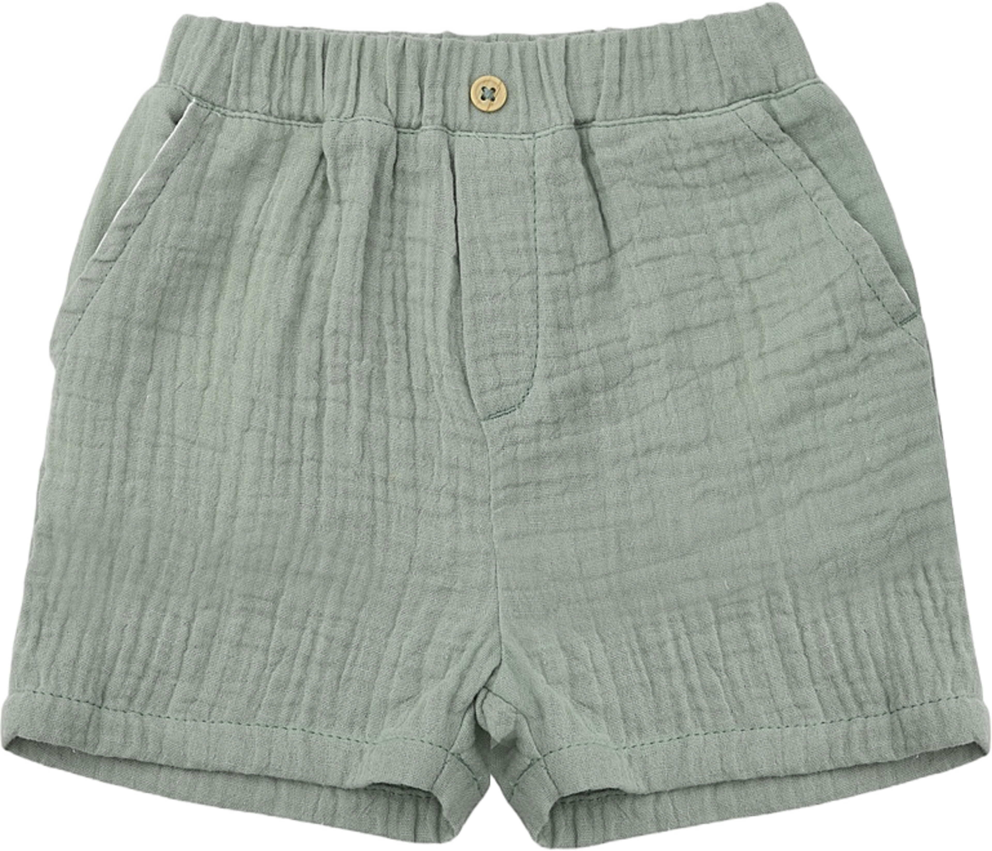 Krinklade babyshorts SARANG, från RIKIKI, i färgen Green. Klicka för att öppna bilden i stort format