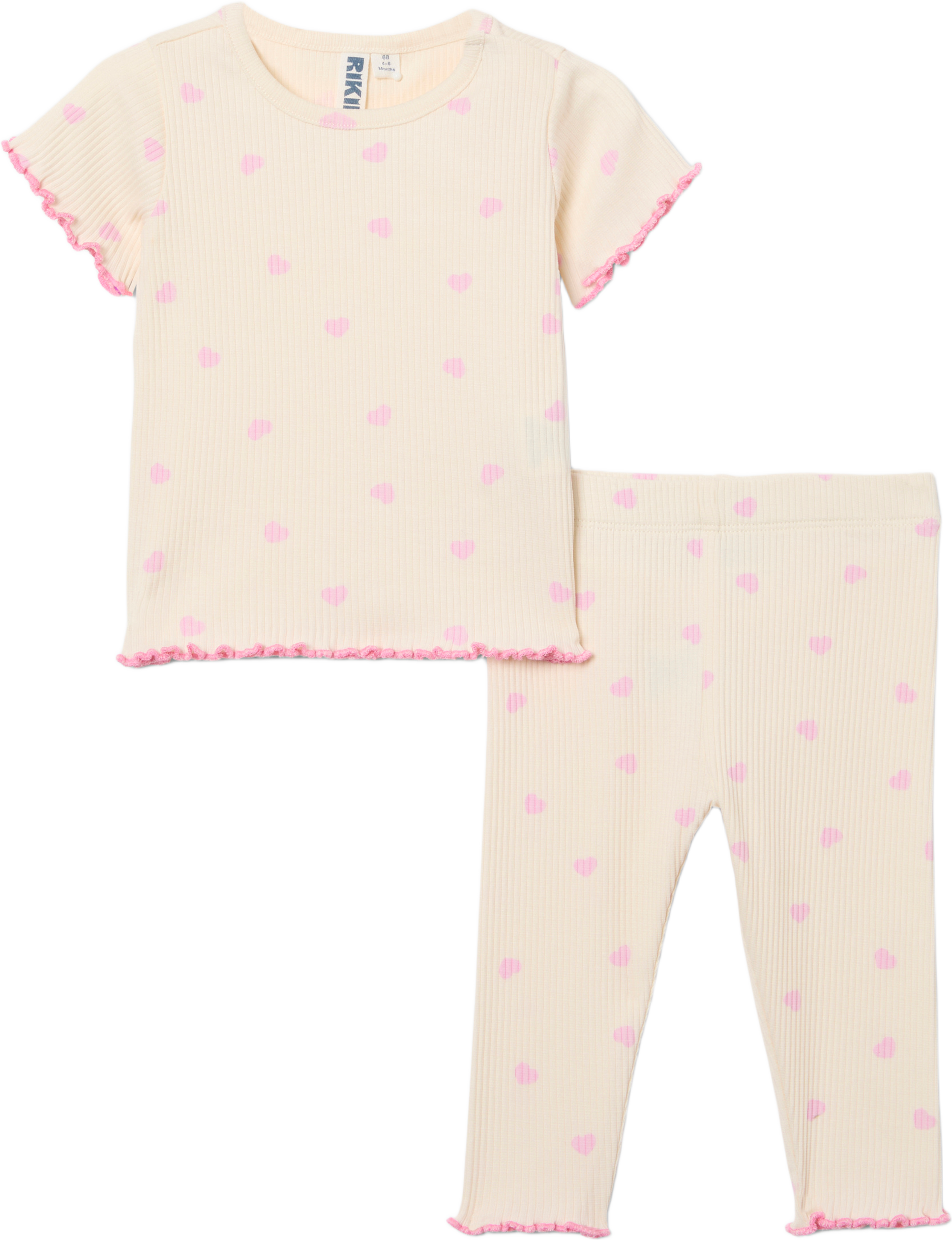 Ribbat set i ekologisk bomull ROSE, från RIKIKI, i färgen Hearts. Klicka för att öppna bilden i stort format