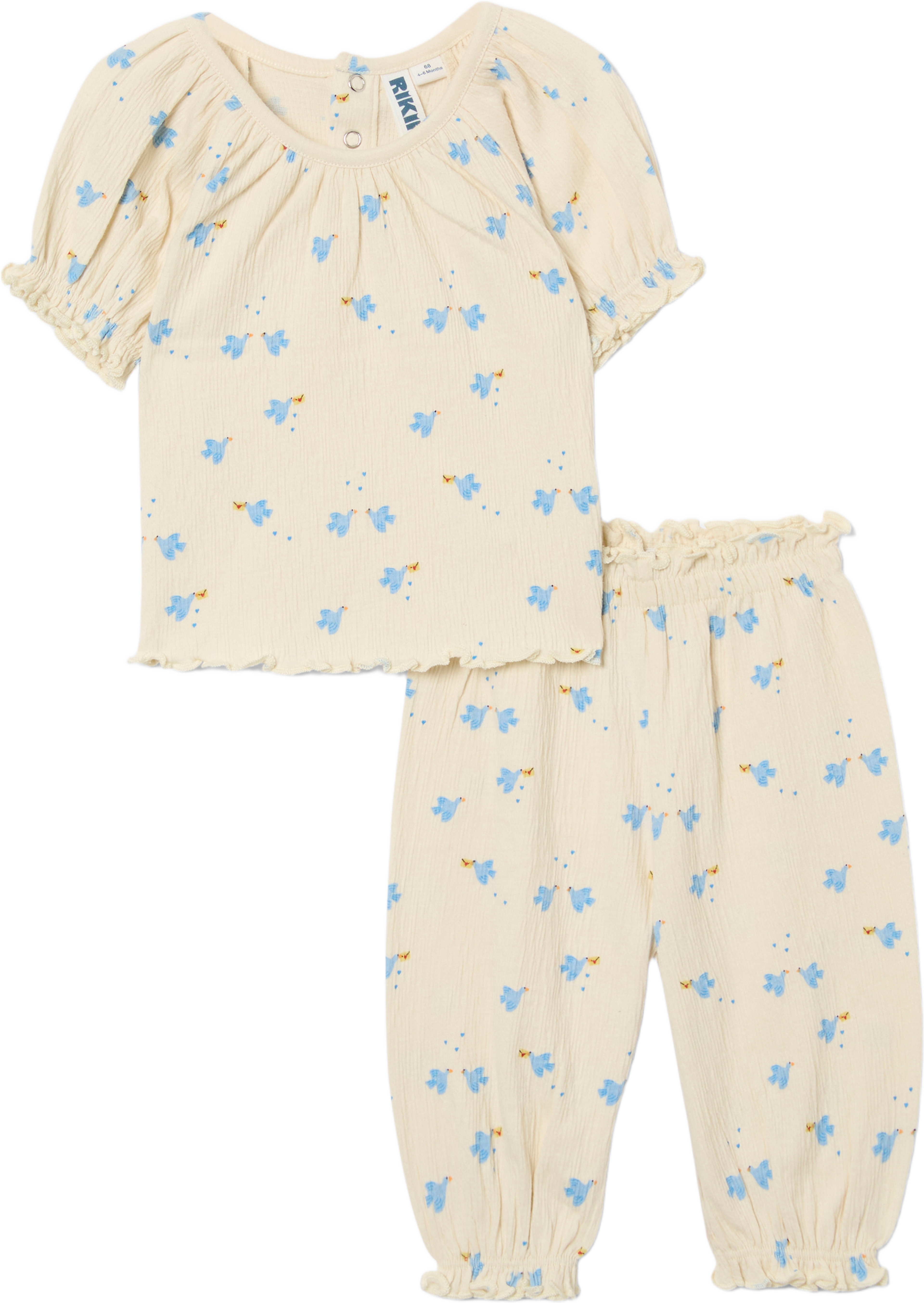 Krinklat set RUT, från RIKIKI, i färgen Bird Print. Klicka för att öppna bilden i stort format