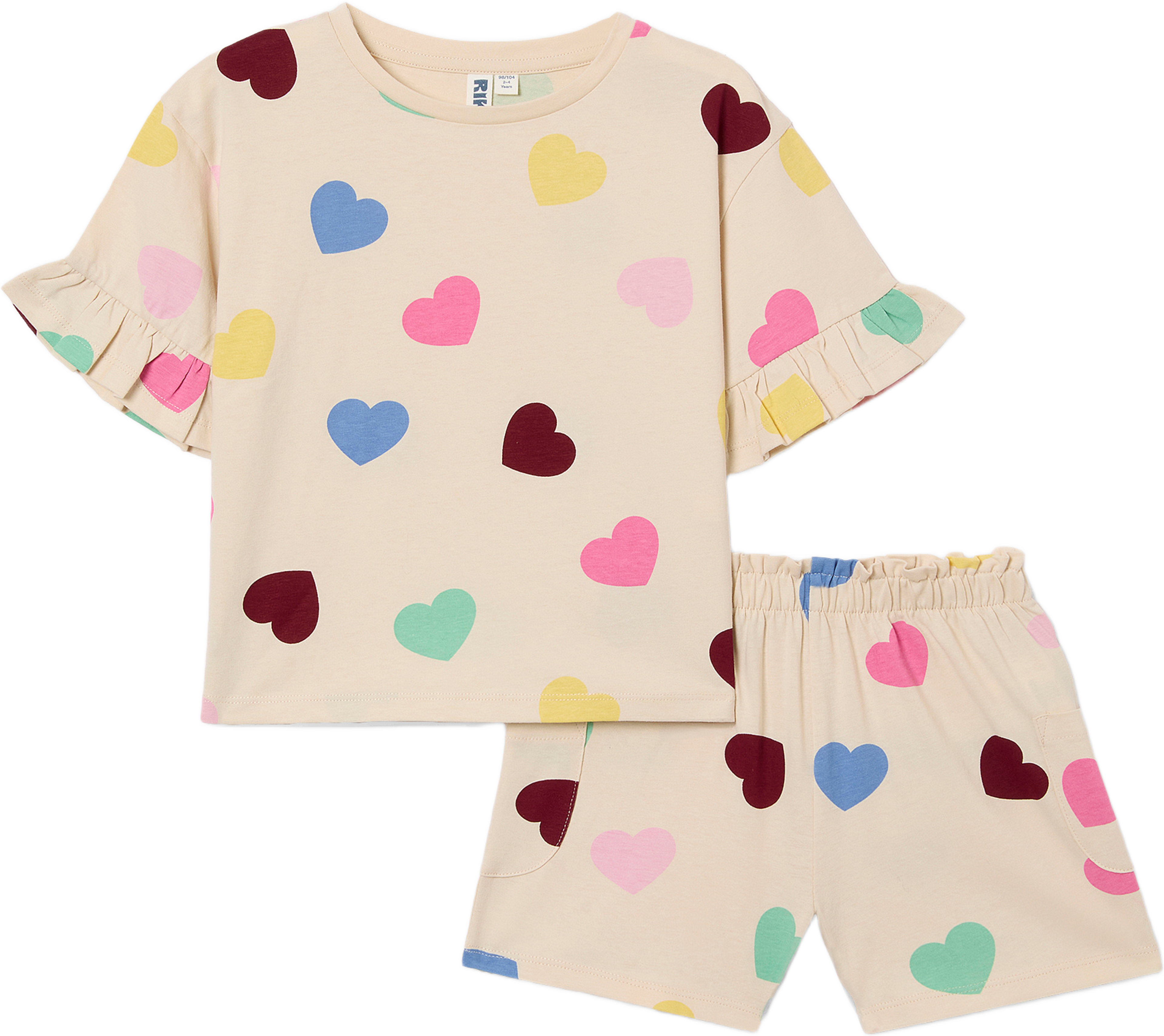 Tvådelat set BIRGITTE, från RIKIKI, i färgen Multi Heart. Klicka för att öppna bilden i stort format