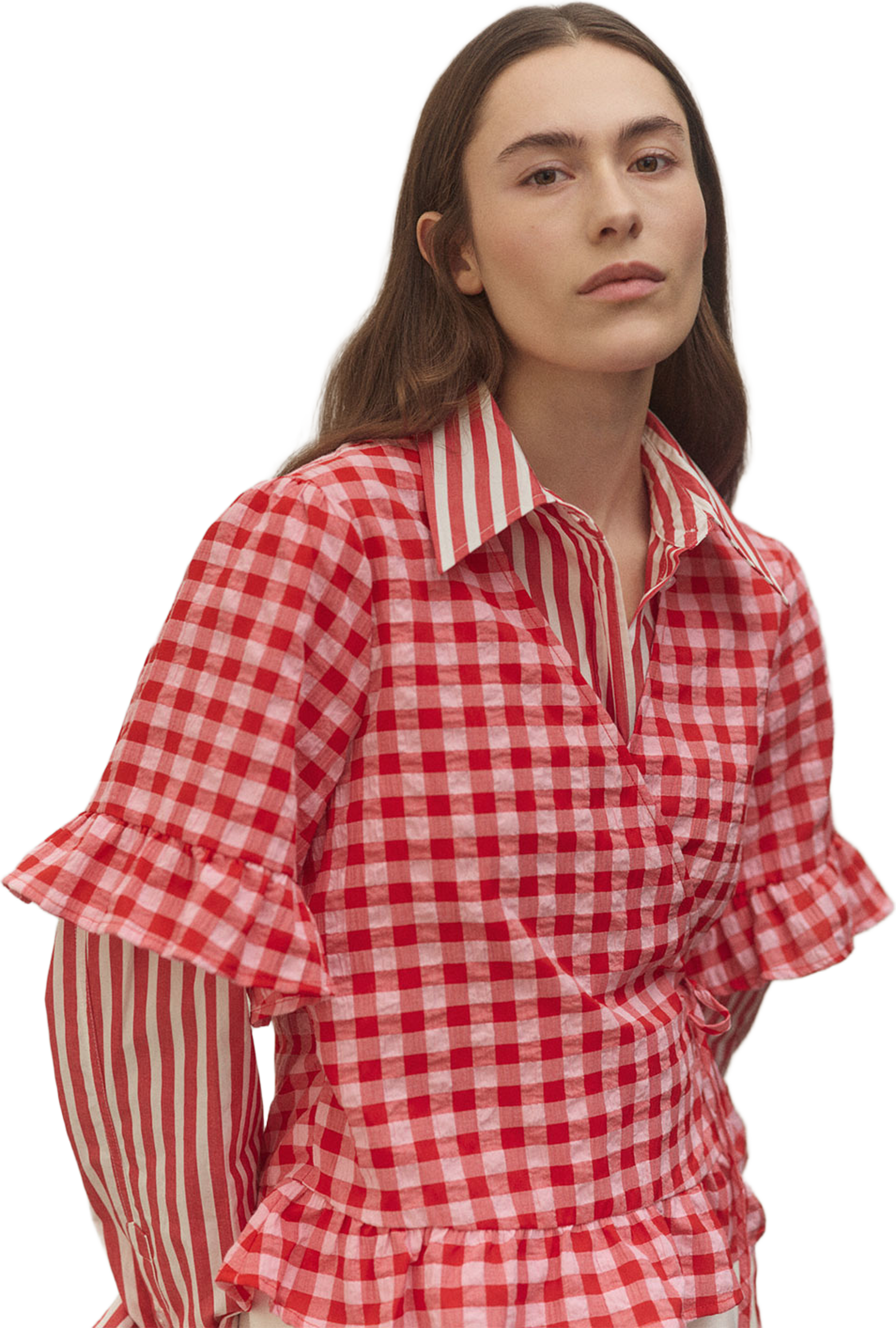 Omlottblus FLIZA, från Carin Wester, i färgen Red Check. Klicka för att öppna bilden i stort format