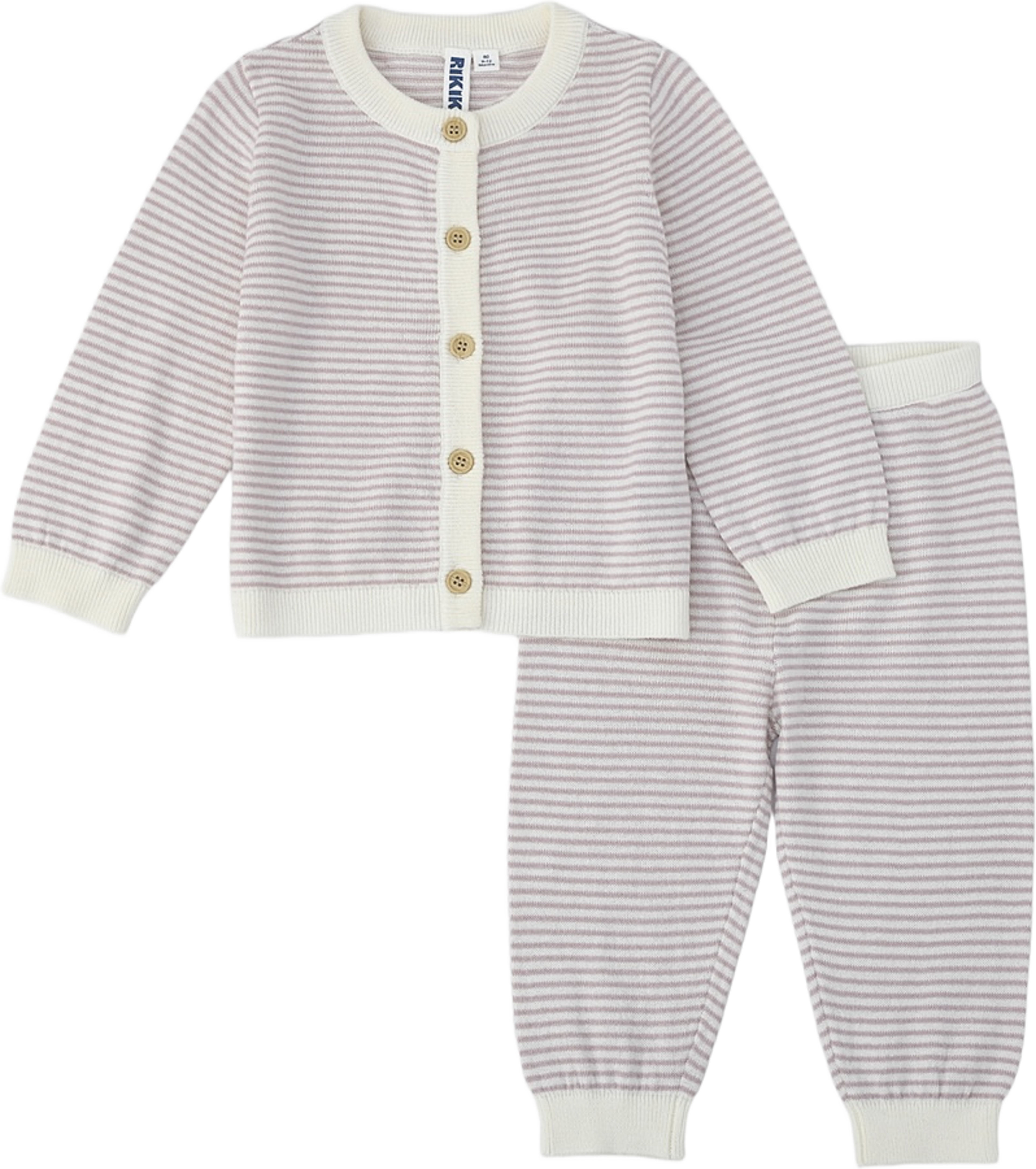 Stickat set VERO, från RIKIKI, i färgen Pink Stripe. Klicka för att öppna bilden i stort format