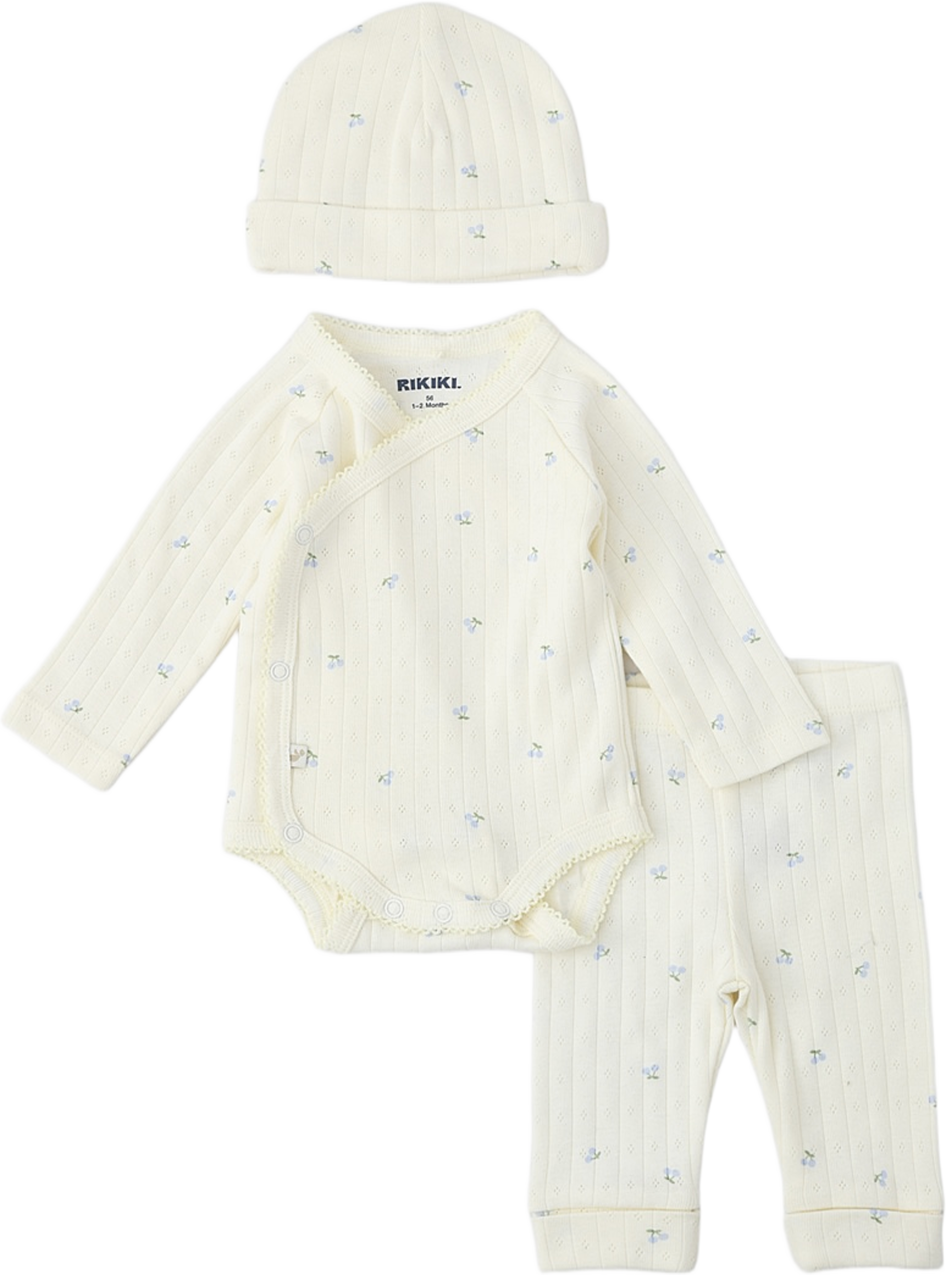 Tredelat babyset i pointelle, från RIKIKI, i färgen Cherry. Klicka för att öppna bilden i stort format