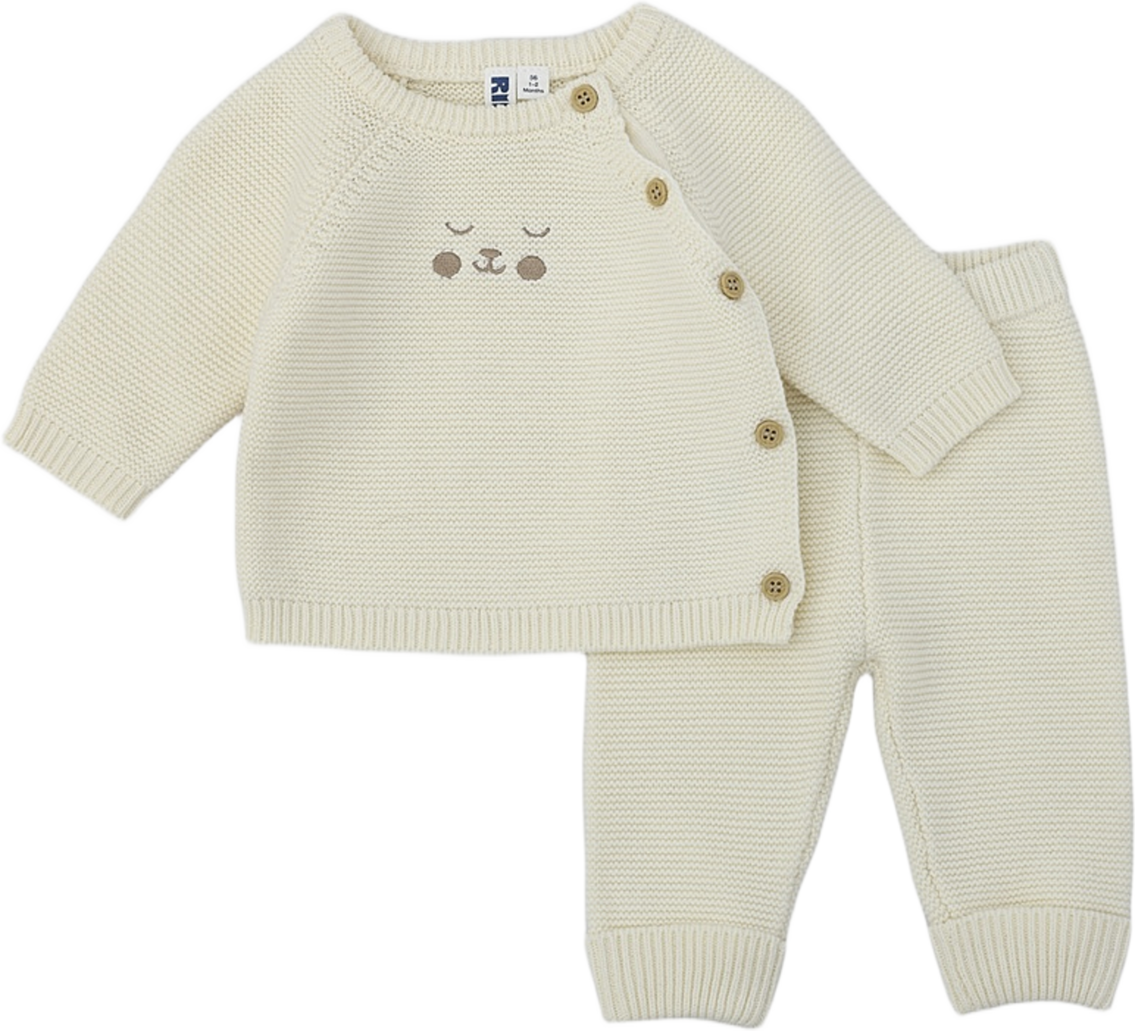 Stickat babyset BO, från RIKIKI, i färgen Off White. Klicka för att öppna bilden i stort format