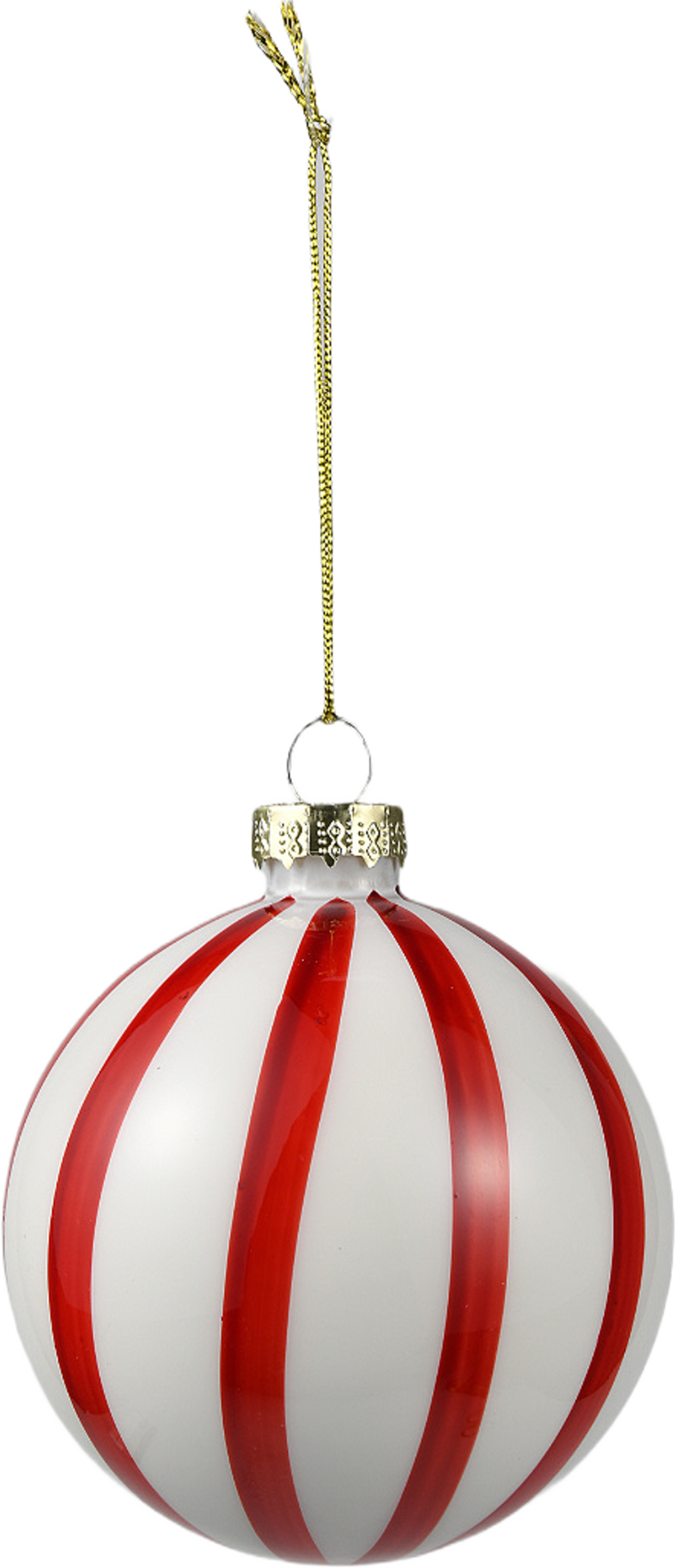 Julgranskula i glas STRIPED 8 cm, från Åhléns Home, i färgen White/Red. Klicka för att öppna bilden i stort format