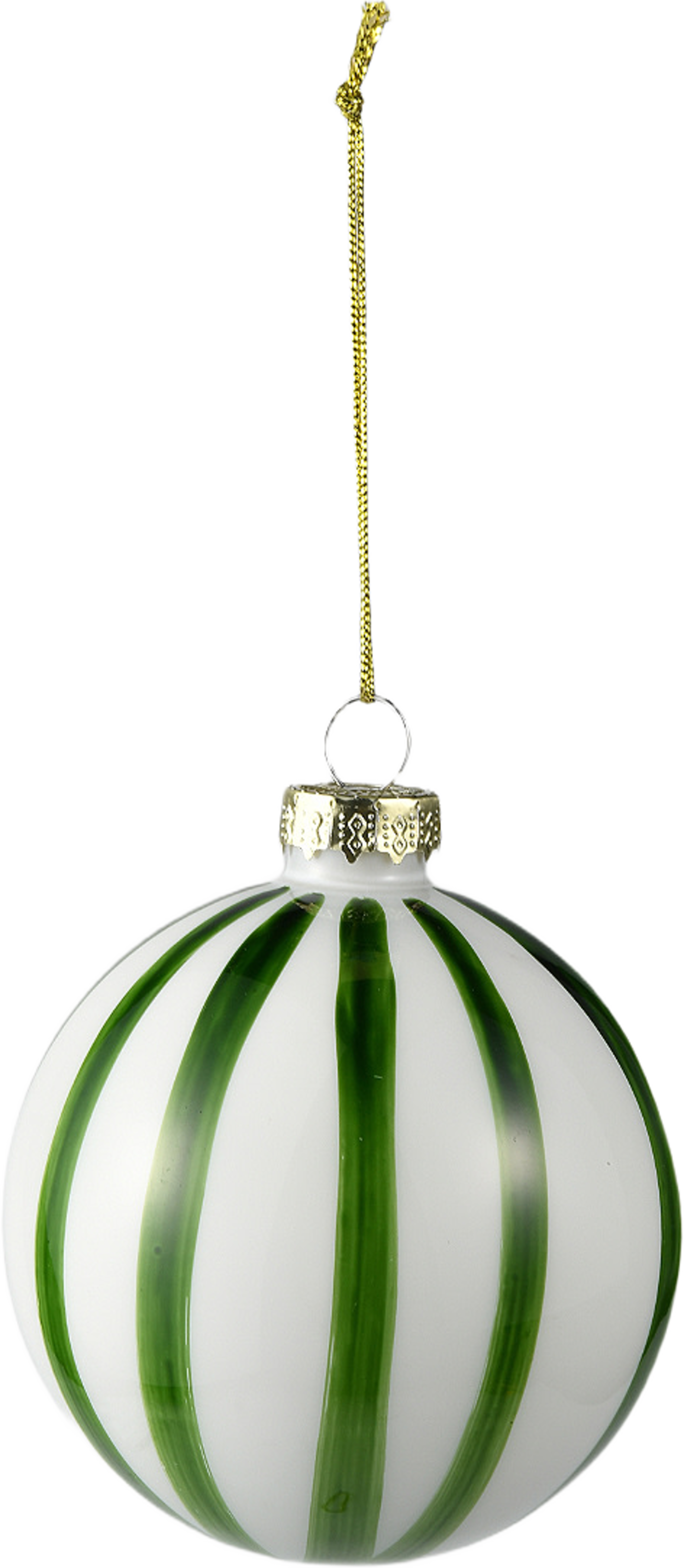 Julgranskula i glas STRIPED 8 cm, från Åhléns Home, i färgen White/Green. Klicka för att öppna bilden i stort format