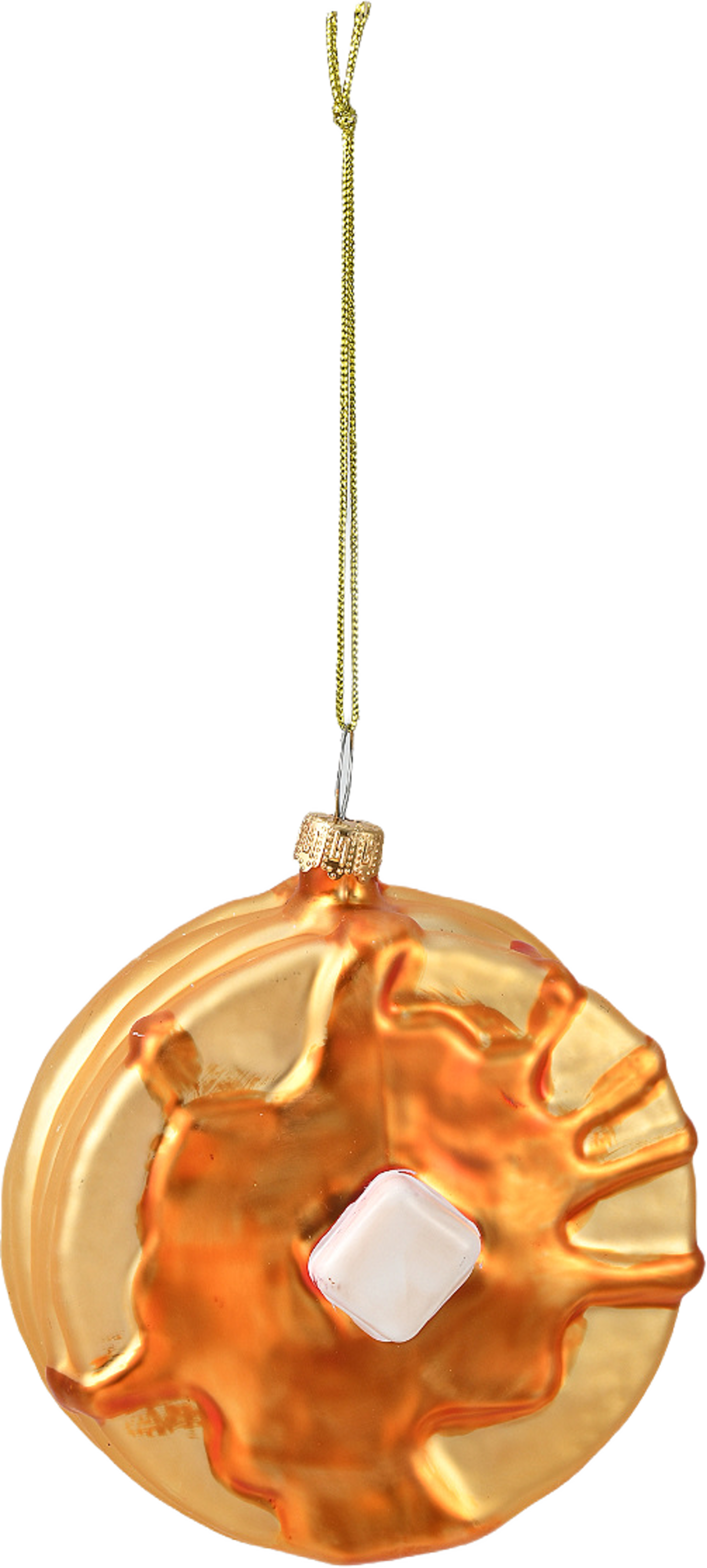 Julgranshänge i glas PANNKAKOR, från Åhléns Home, i färgen Gold. Klicka för att öppna bilden i stort format