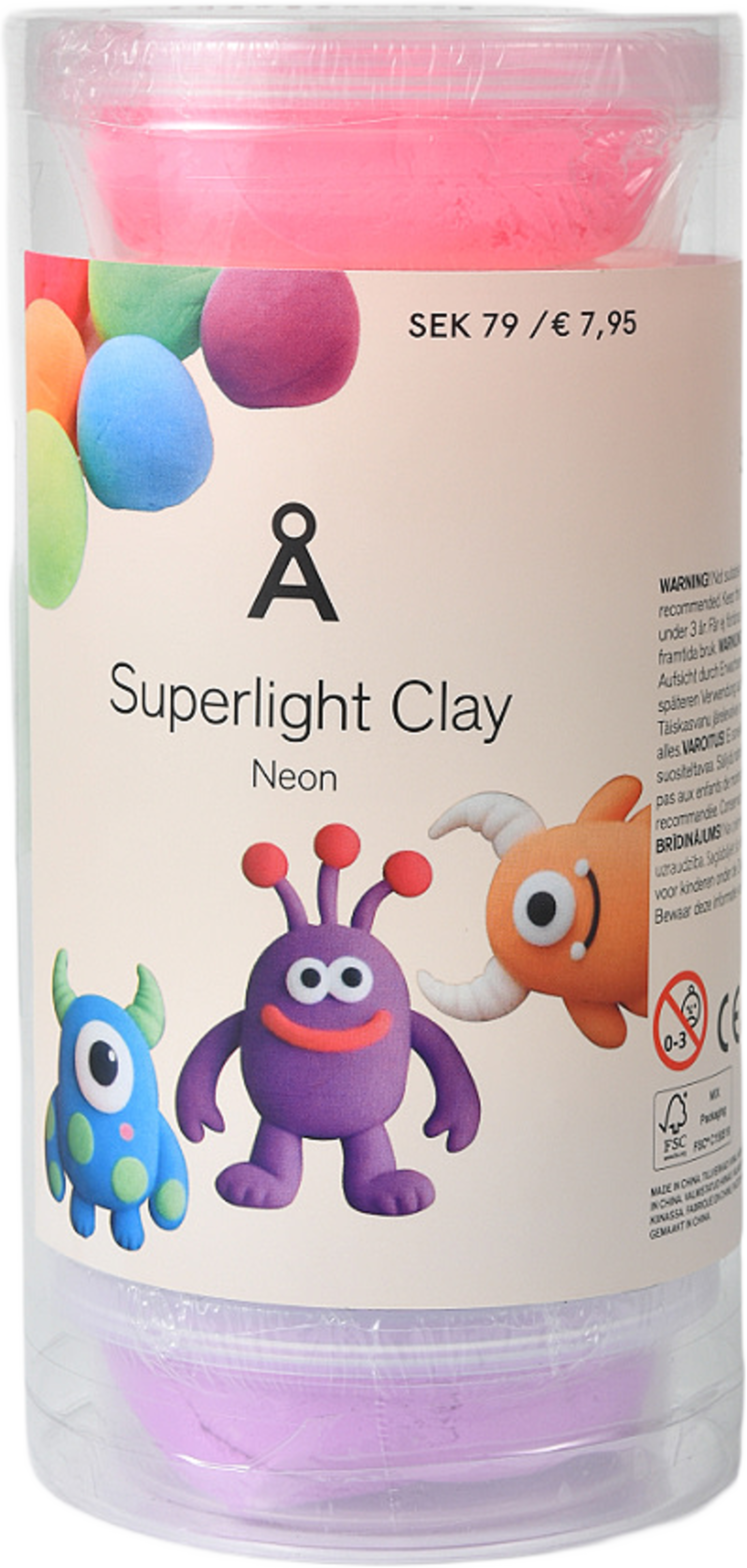 Ultralätt lera, 6 färger, från Å KIDS, i färgen Neon. Klicka för att öppna bilden i stort format