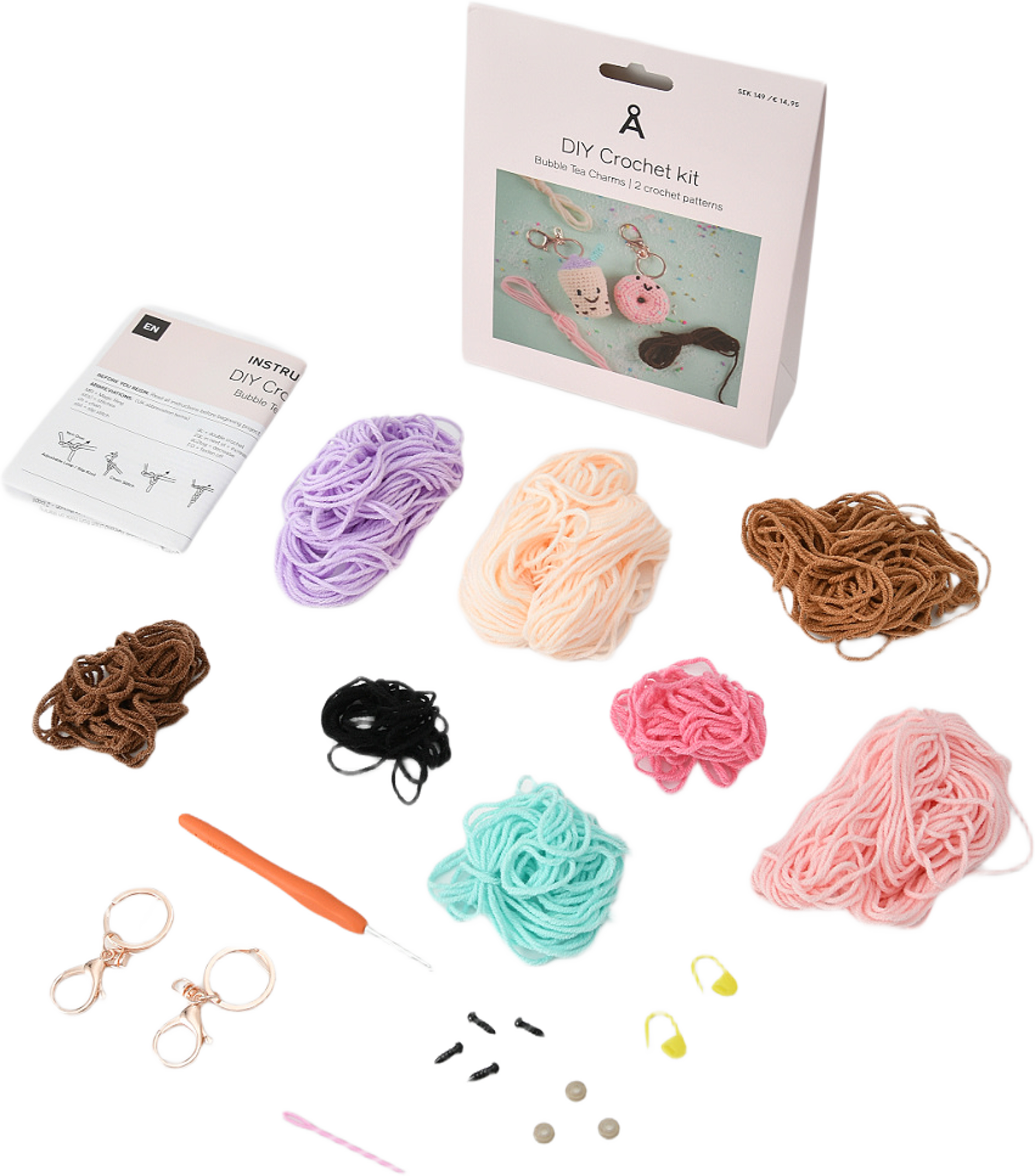 DIY kit virkning, 2 mönster, från Å KIDS, i färgen Pink. Klicka för att öppna bilden i stort format