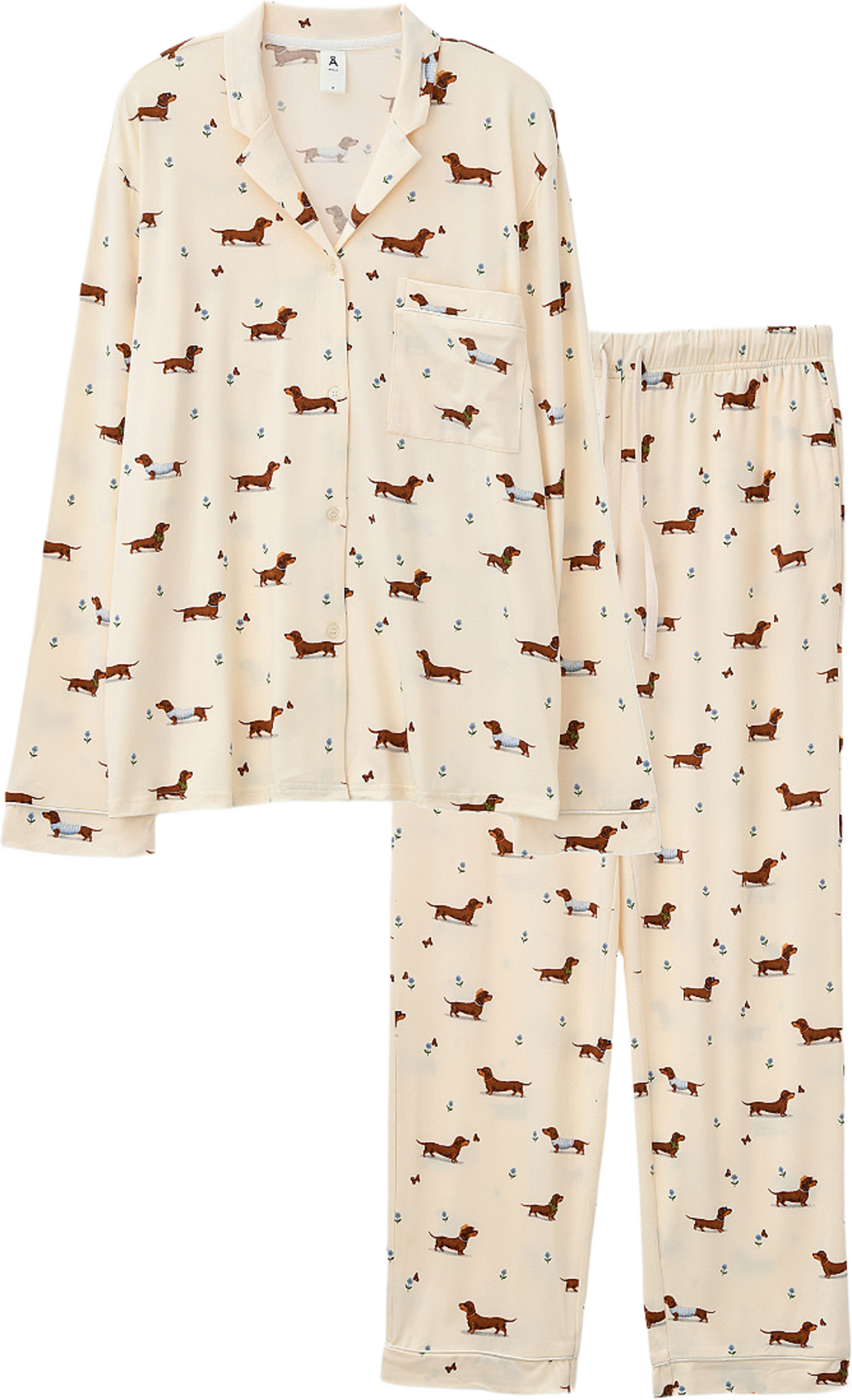 Julpyjamas HOLLY, från Å WOMAN, i färgen Blue Flower Mix. Klicka för att öppna bilden i stort format