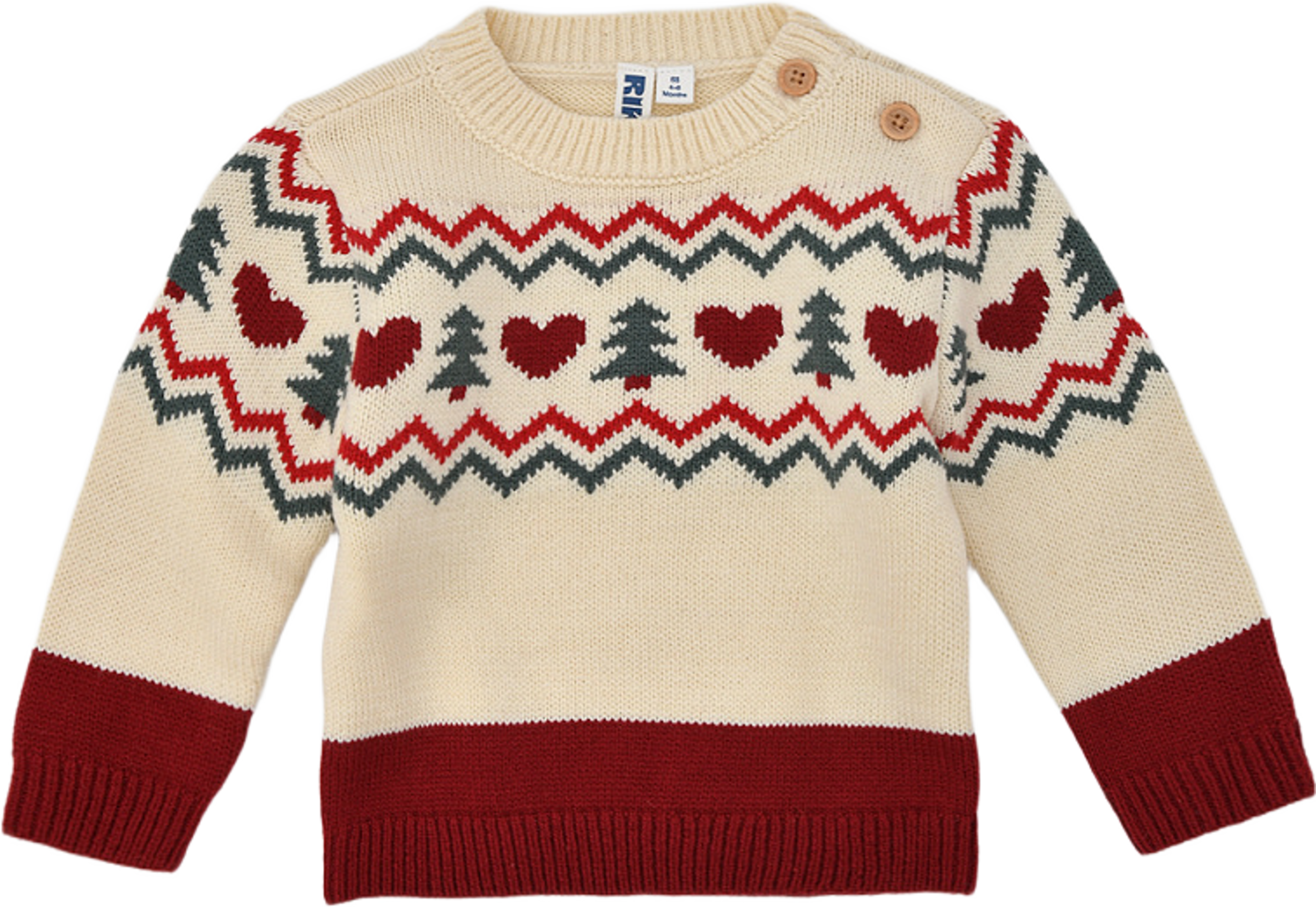 Stickad tröja med julmotiv SVEN, från RIKIKI, i färgen Christmas Tree. Klicka för att öppna bilden i stort format