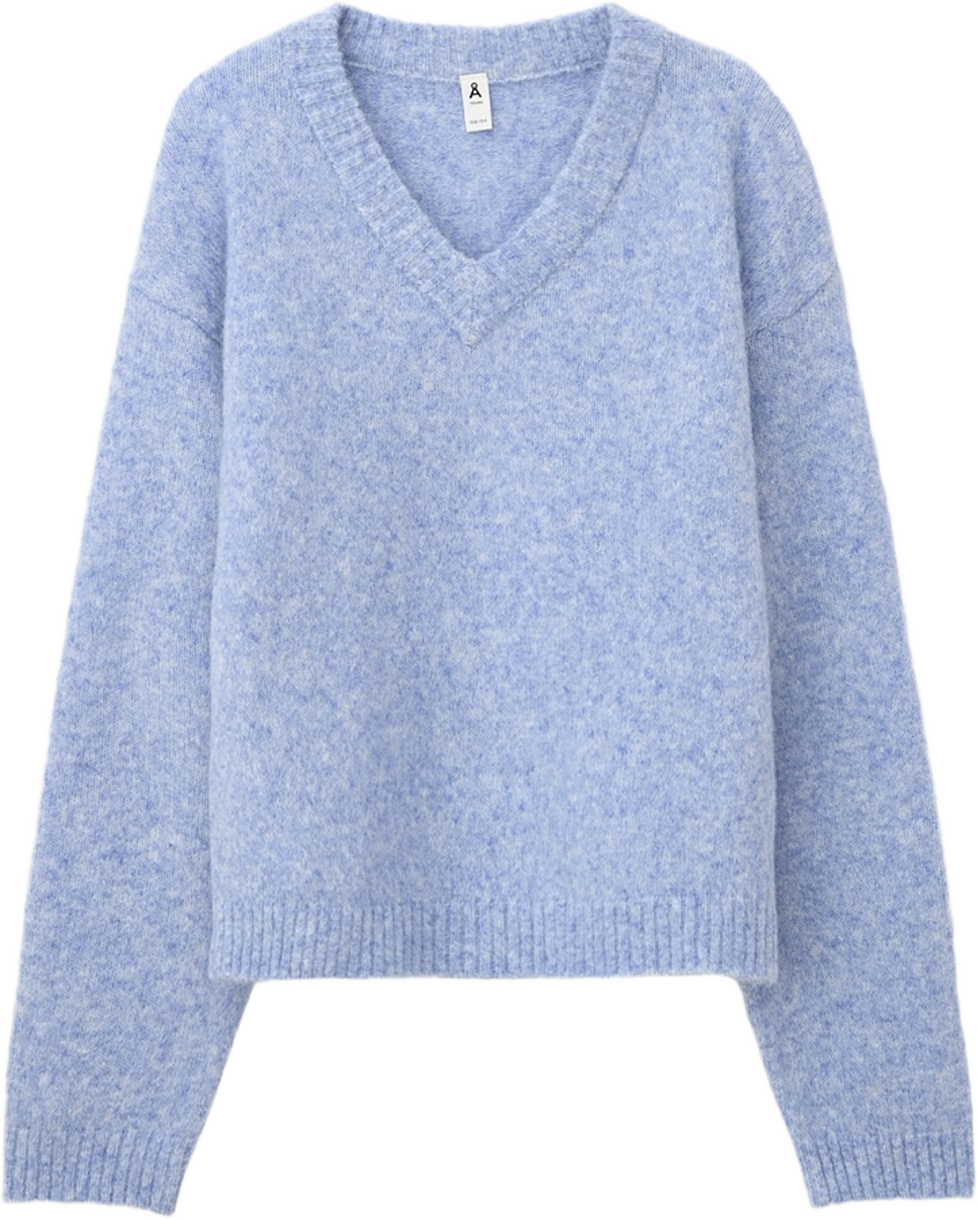 Stickad tröja med v-ringning BILLIE, från Å Young, i färgen Blue Melange. Klicka för att öppna bilden i stort format