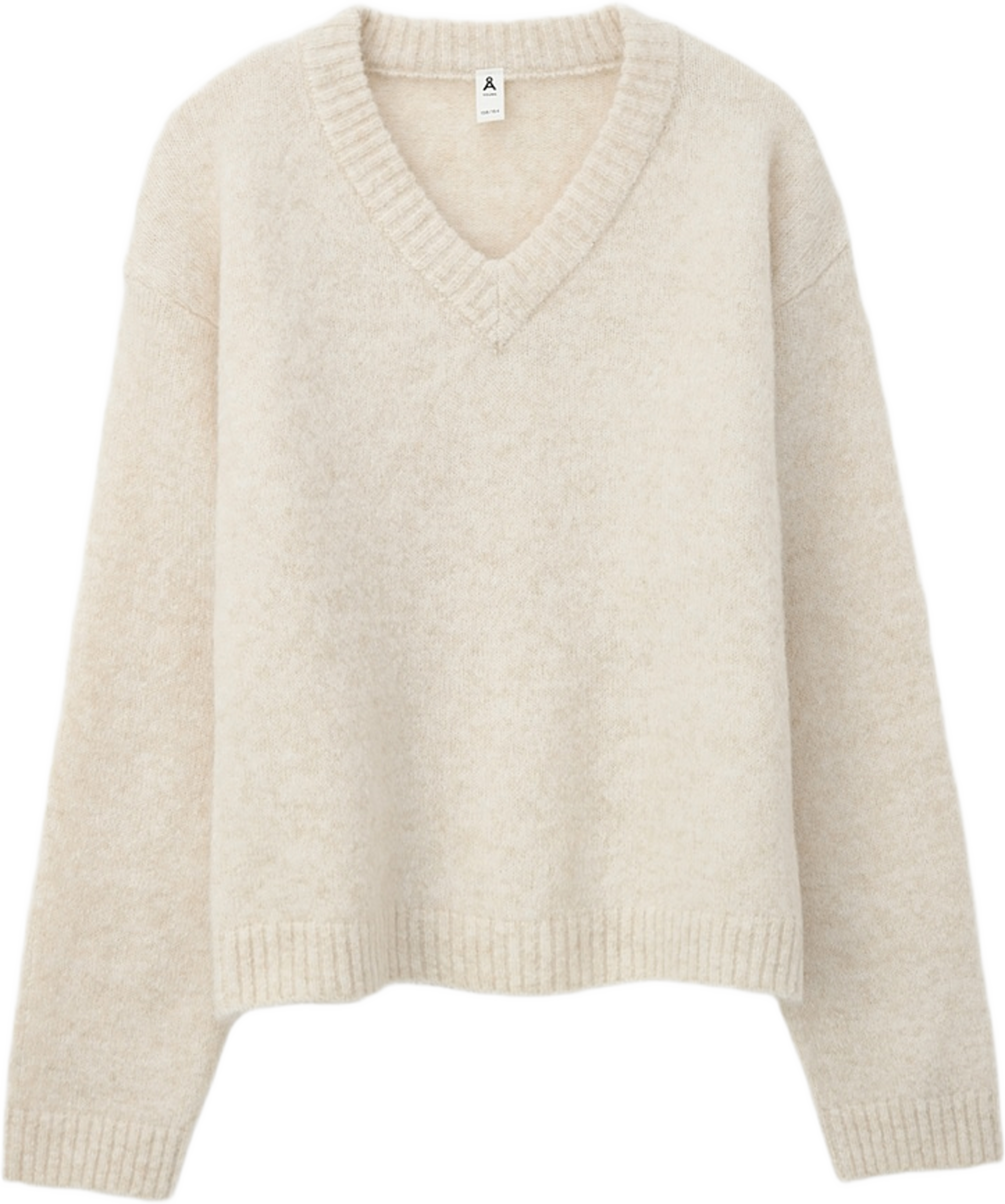 Stickad tröja med v-ringning BILLIE, från Å Young, i färgen Beige Melange. Klicka för att öppna bilden i stort format