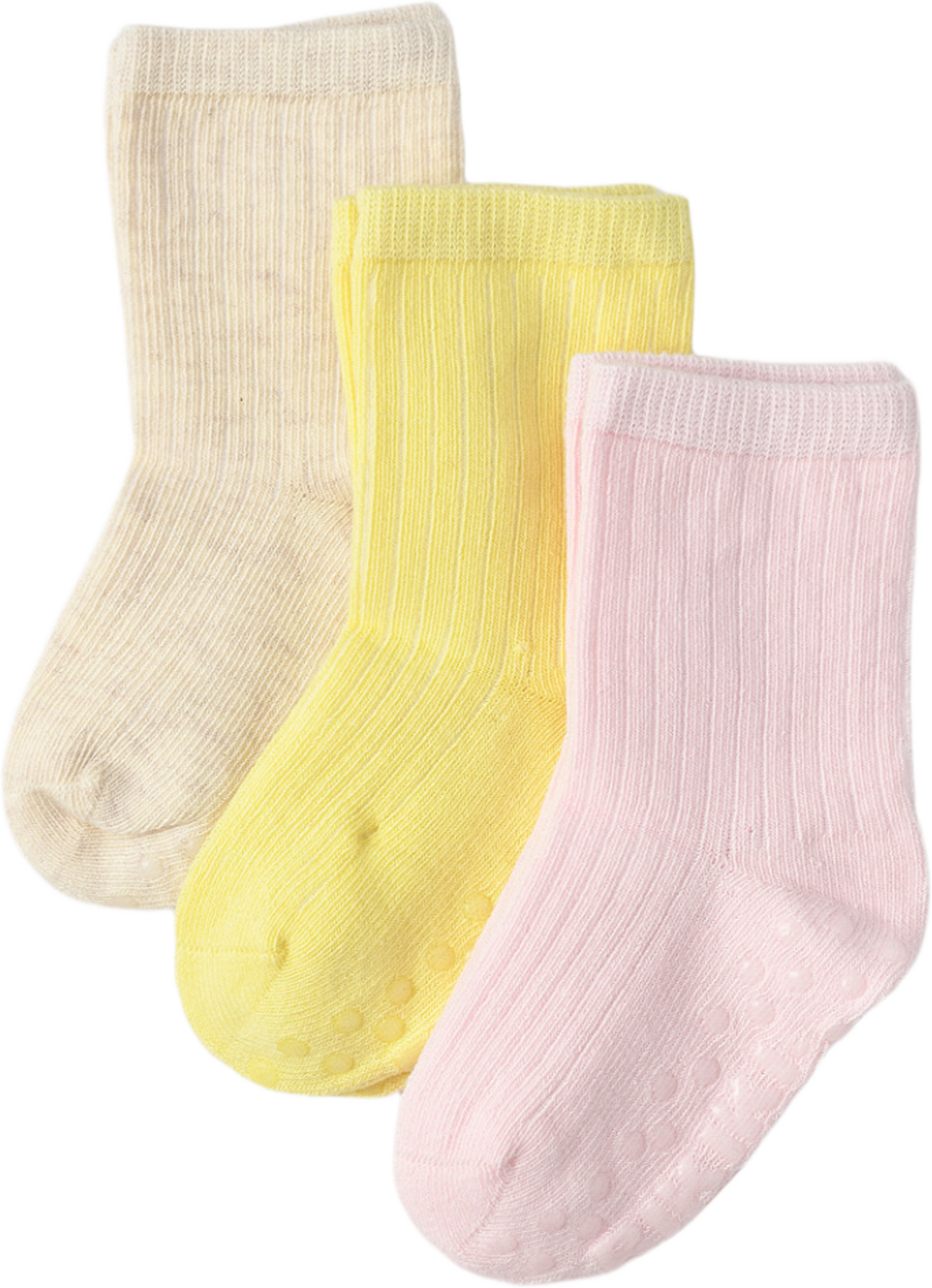 Babystrumpor med halkskydd, 3-pack, från RIKIKI, i färgen Yellow. Klicka för att öppna bilden i stort format