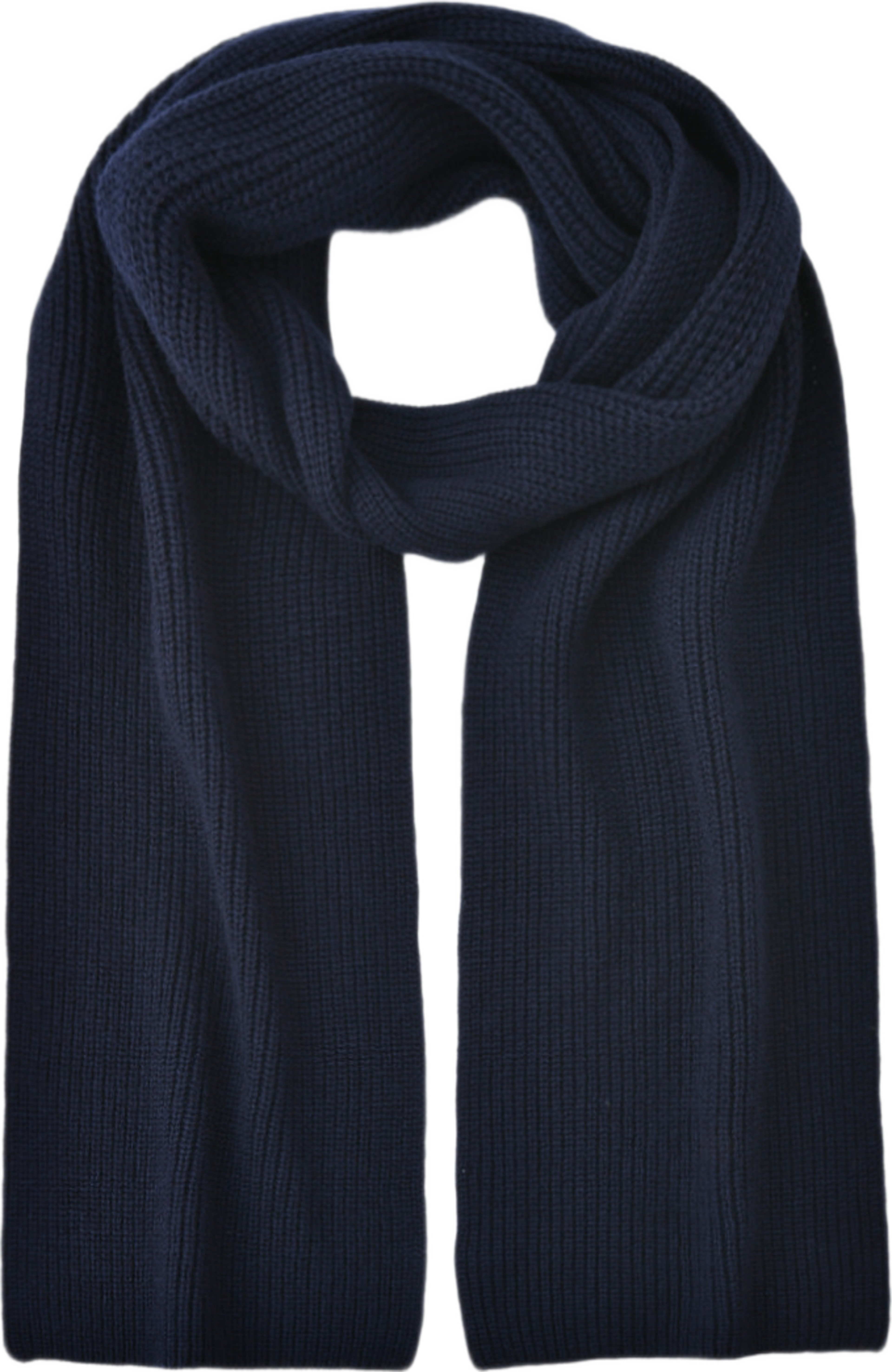 Ribbstickad halsduk i ull TED, från NORVIE, i färgen Navy. Klicka för att öppna bilden i stort format