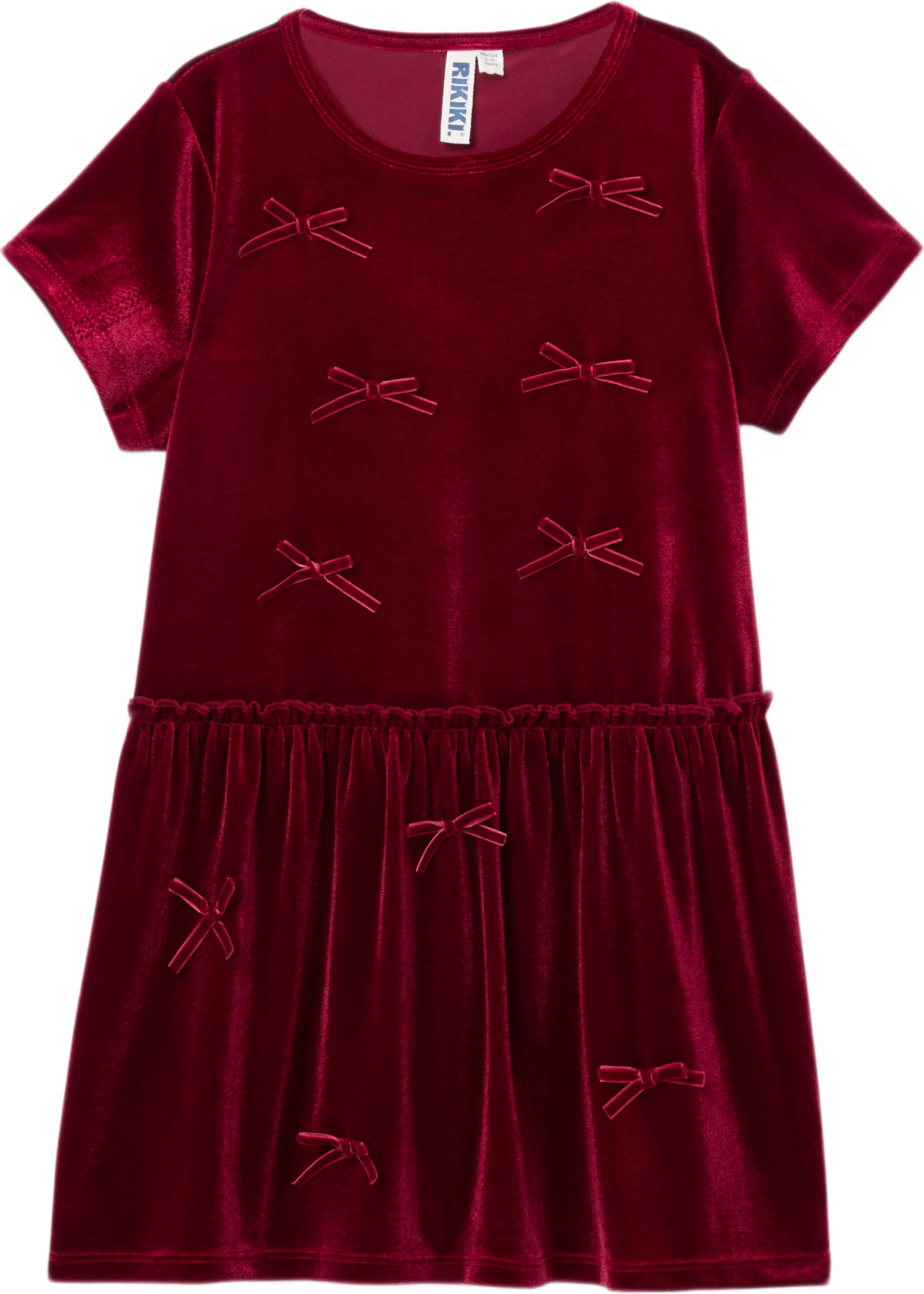 Velourklänning med rosetter KELLY, från RIKIKI, i färgen Dark Red. Klicka för att öppna bilden i stort format