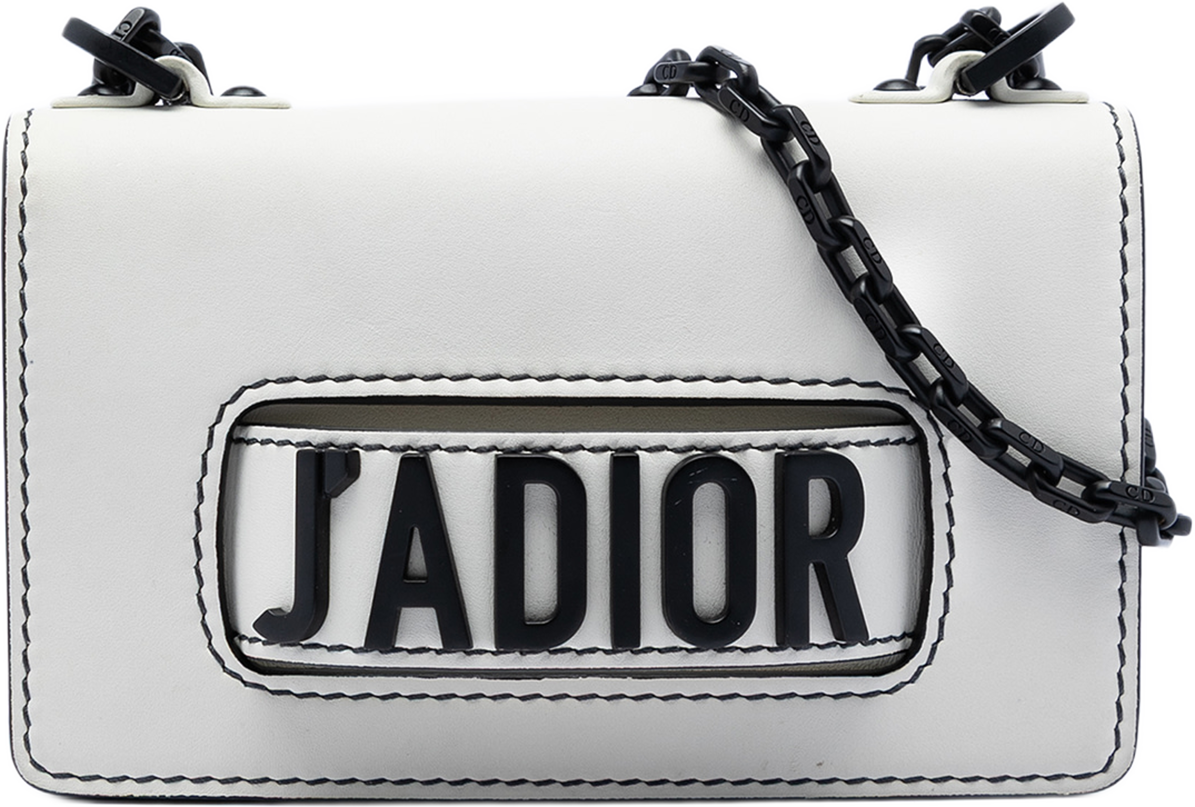 Dior Mini Calfskin Jadior Chain Flap, från Luxclusif, i färgen vit. Klicka för att öppna bilden i stort format