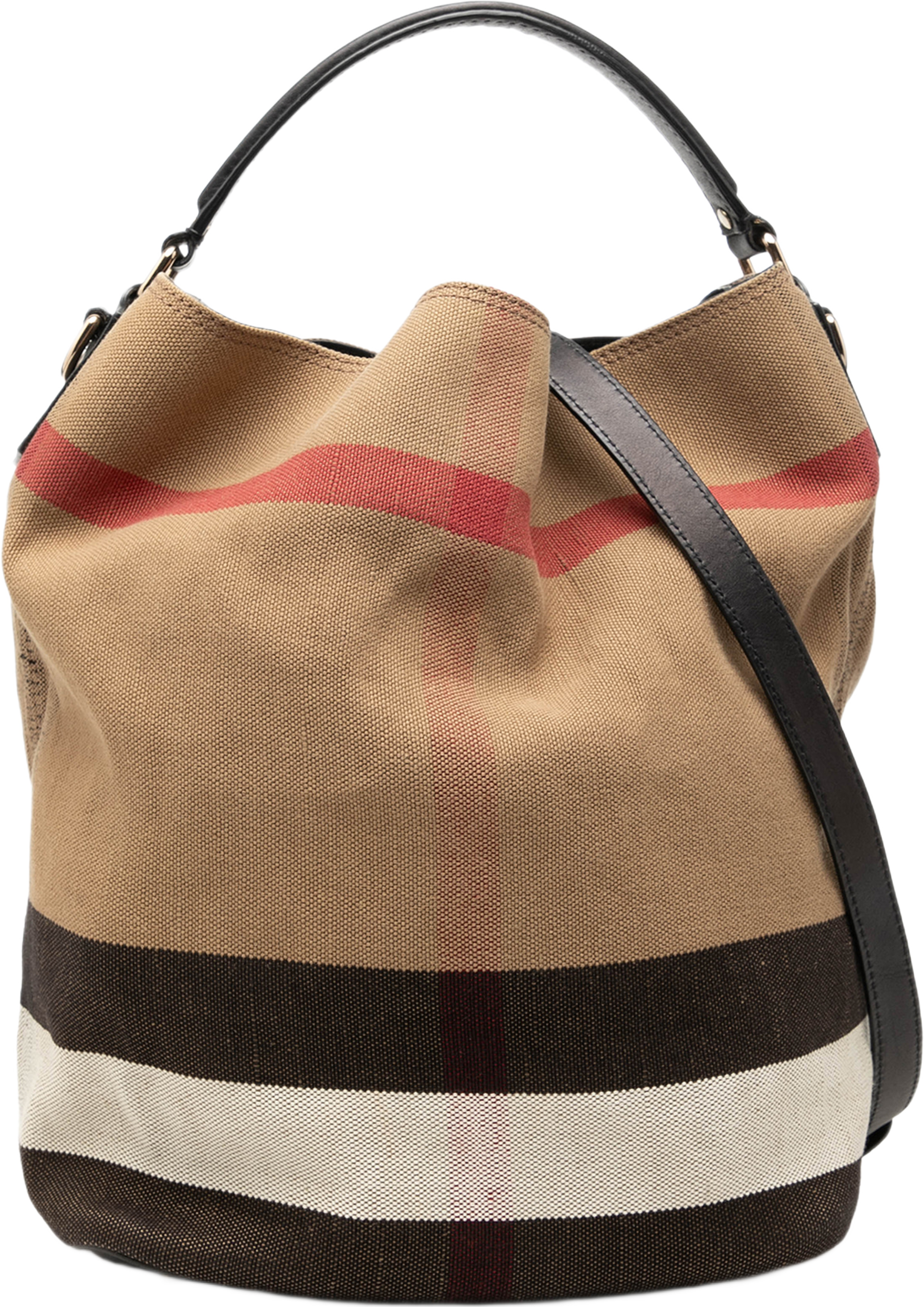 Burberry House Check Canvas Ashby Satchel, från Luxclusif, i färgen beige. Klicka för att öppna bilden i stort format