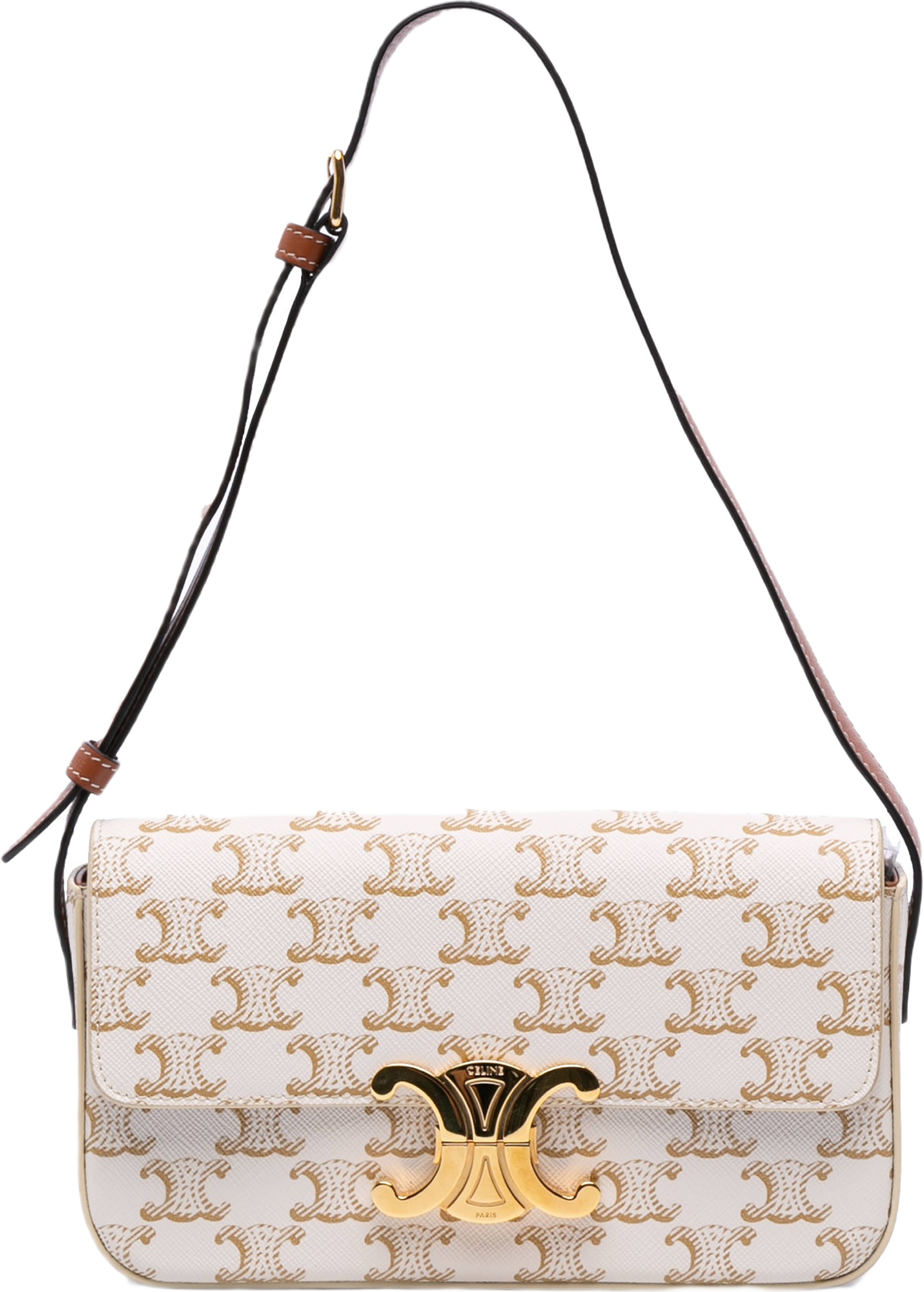 Celine Triomphe Coated Canvas Claude Shoulder Bag, från Luxclusif, i färgen white.