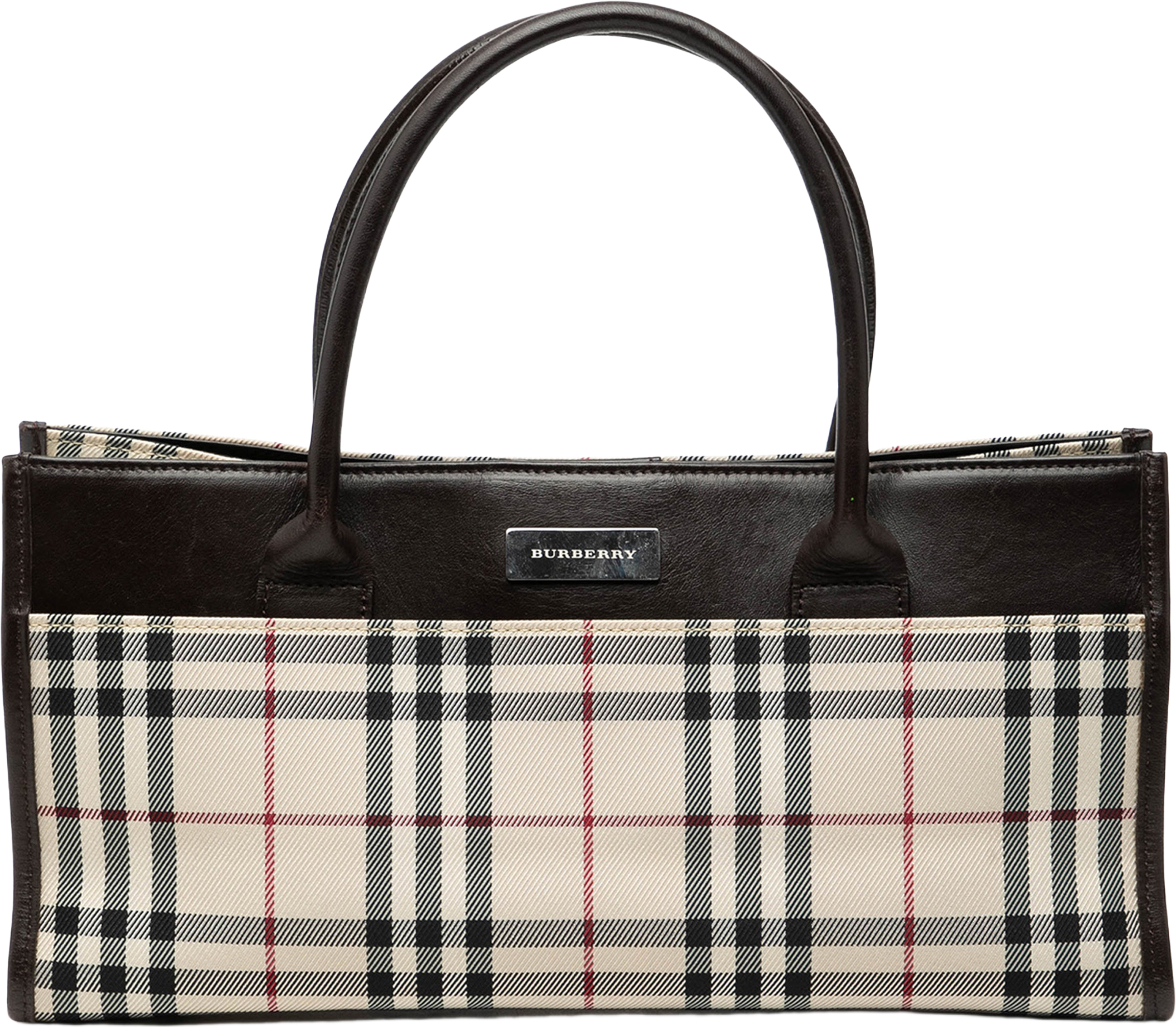 Burberry House Check Canvas Handbag, från Luxclusif, i färgen beige. Klicka för att öppna bilden i stort format