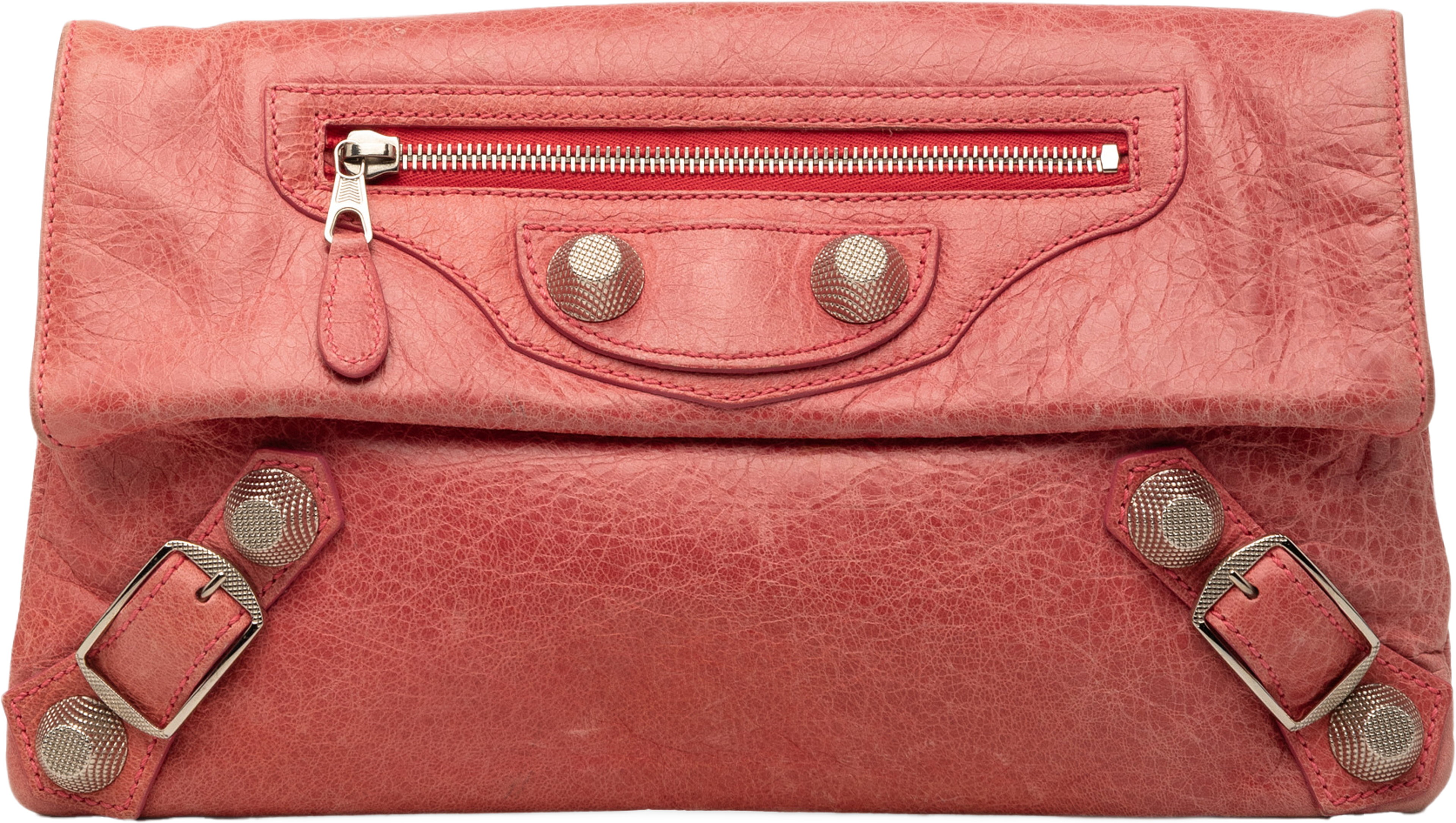 Balenciaga Lambskin Motocross Giant 12 Envelope Clutch, från Luxclusif, i färgen salmon. Klicka för att öppna bilden i stort format