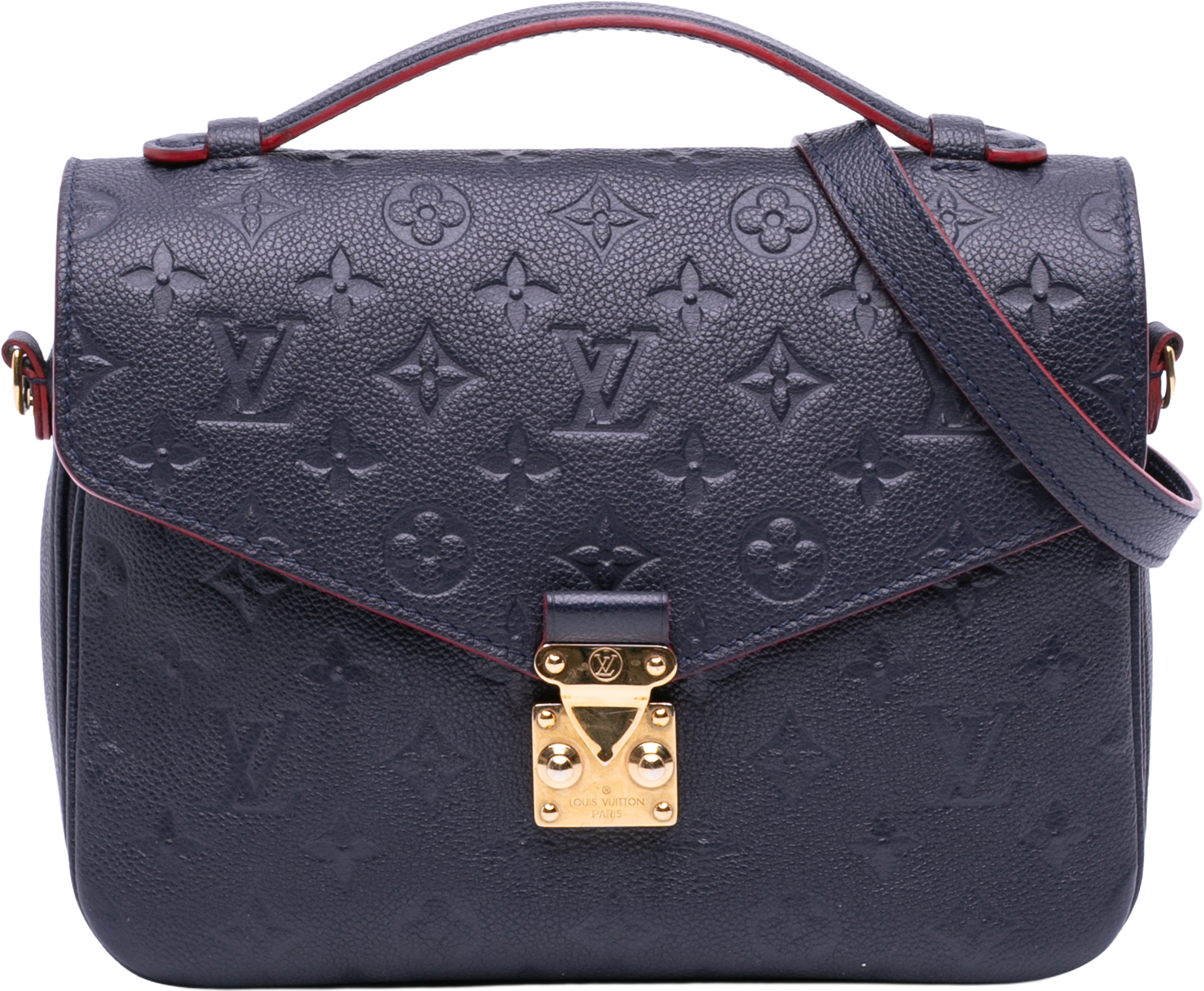 Louis Vuitton Monogram Empreinte Pochette Metis, från Luxclusif, i färgen navy. Klicka för att öppna bilden i stort format