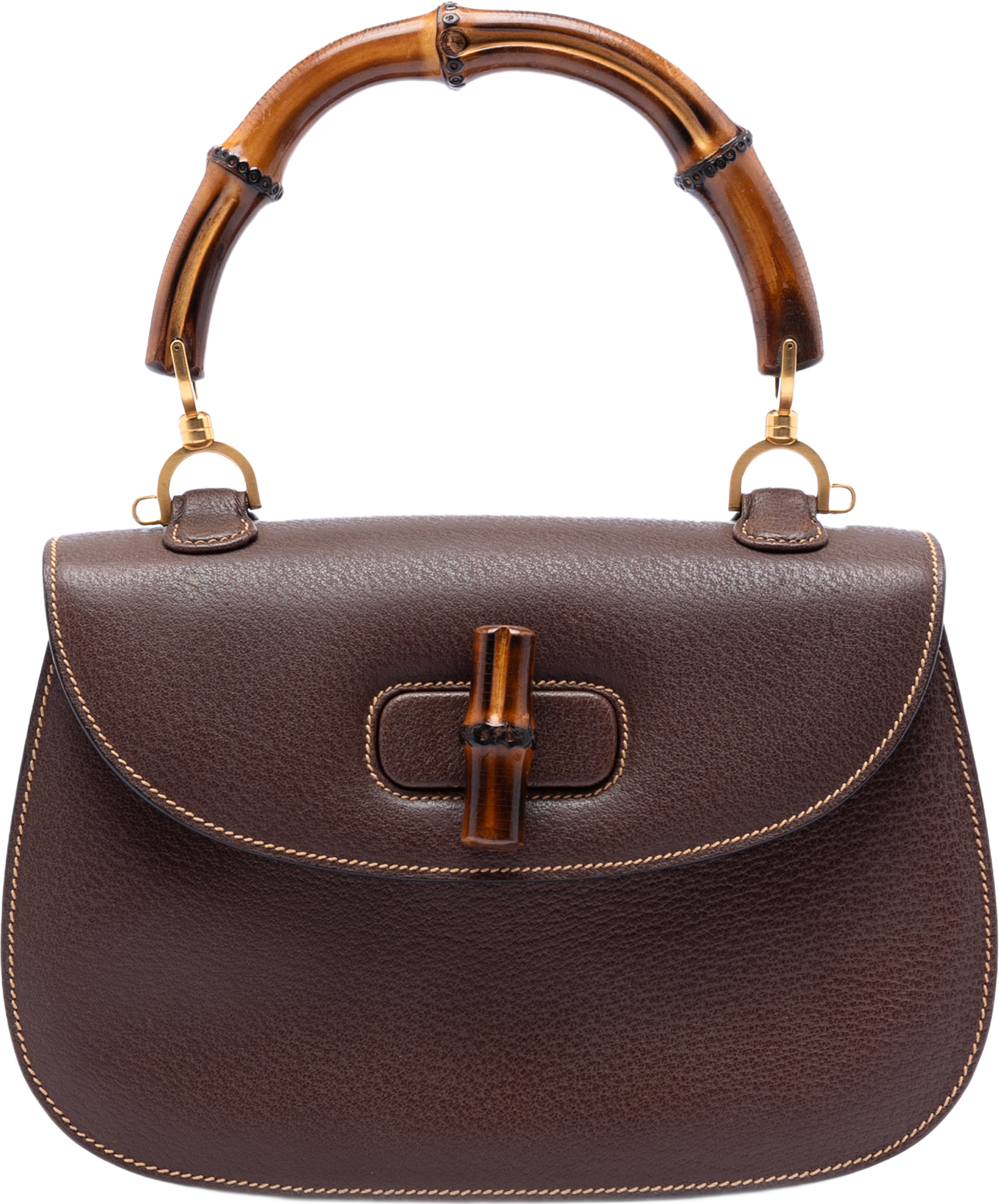 Gucci Medium Calfskin Bamboo Top Handle Bag, från Luxclusif, i färgen dark brown. Klicka för att öppna bilden i stort format