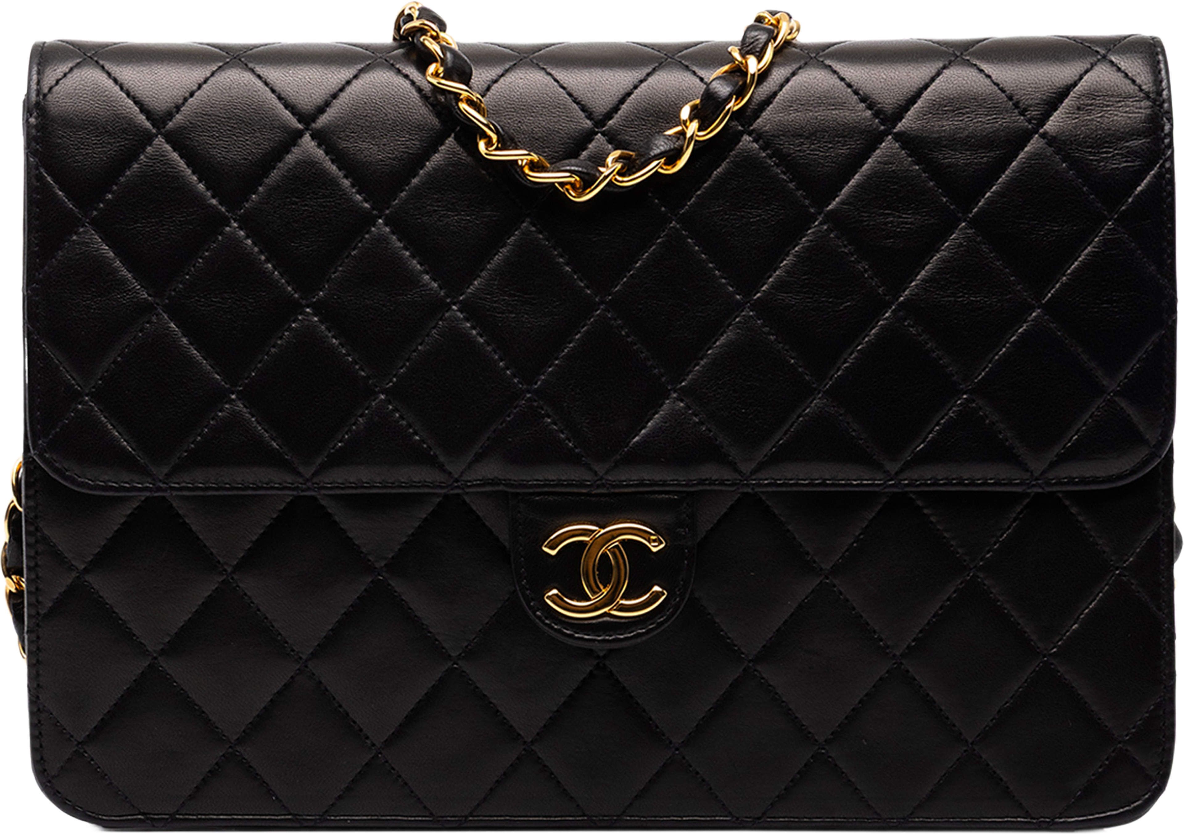 Chanel Medium Cc Quilted Lambskin Single Flap, från Luxclusif, i färgen svart. Klicka för att öppna bilden i stort format