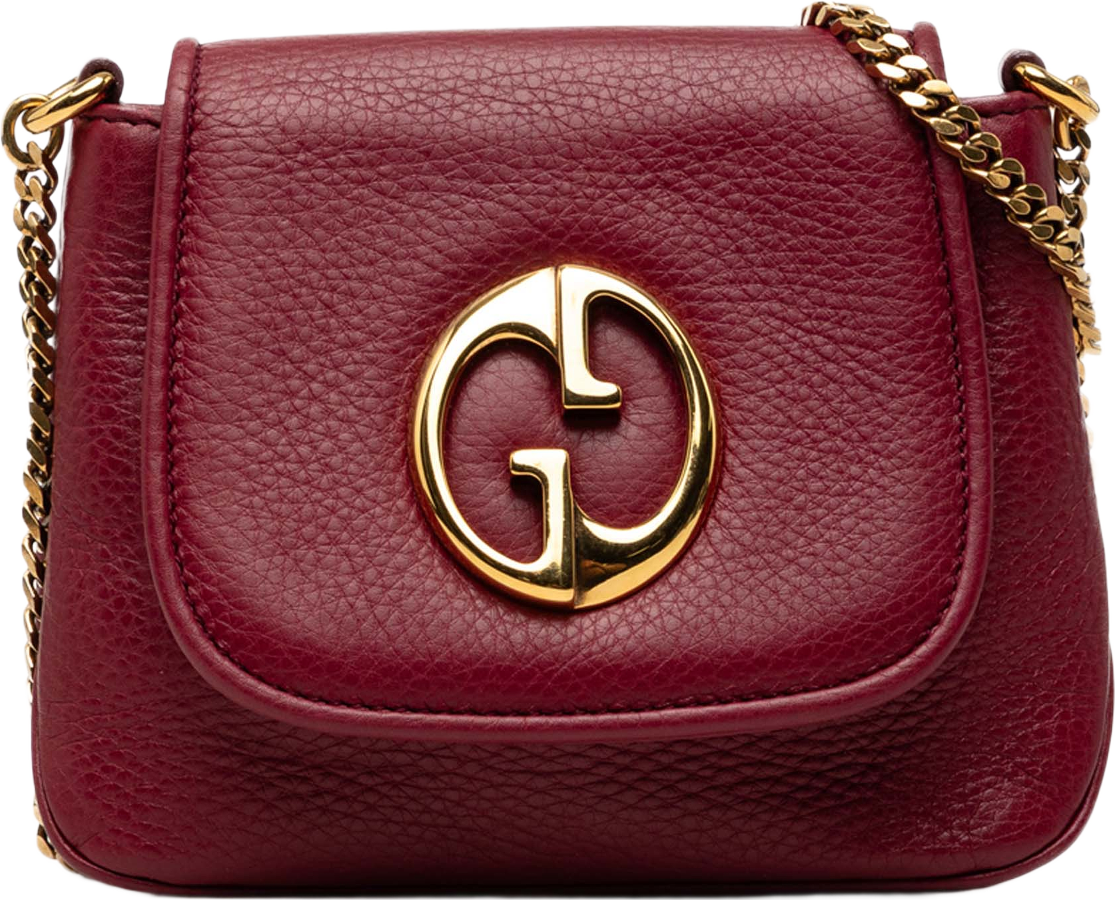 Gucci Small Calfskin 1973 Chain Crossbody, från Luxclusif, i färgen röd. Klicka för att öppna bilden i stort format