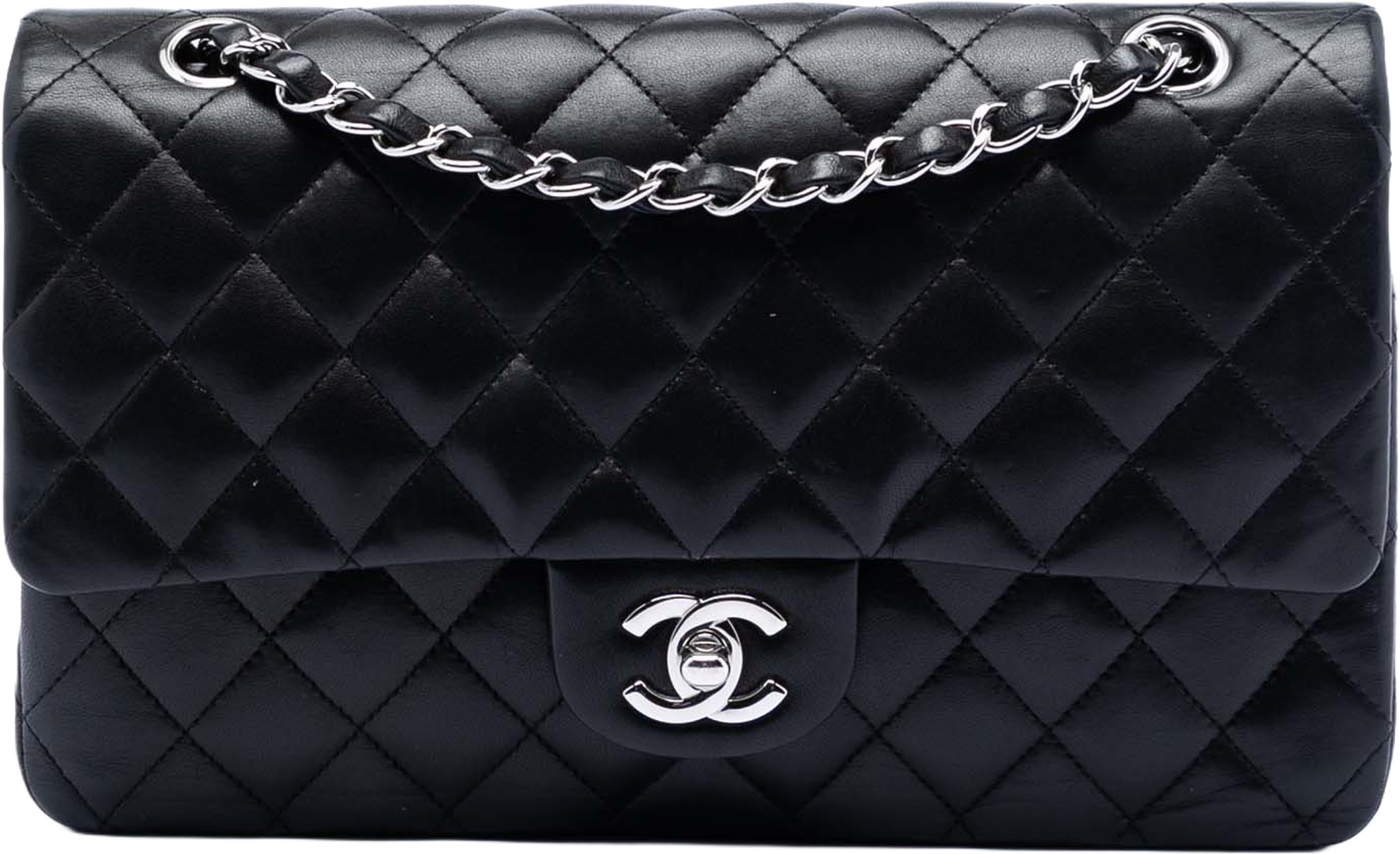 Chanel Medium Classic Lambskin Double Flap, från Luxclusif, i färgen black. Klicka för att öppna bilden i stort format