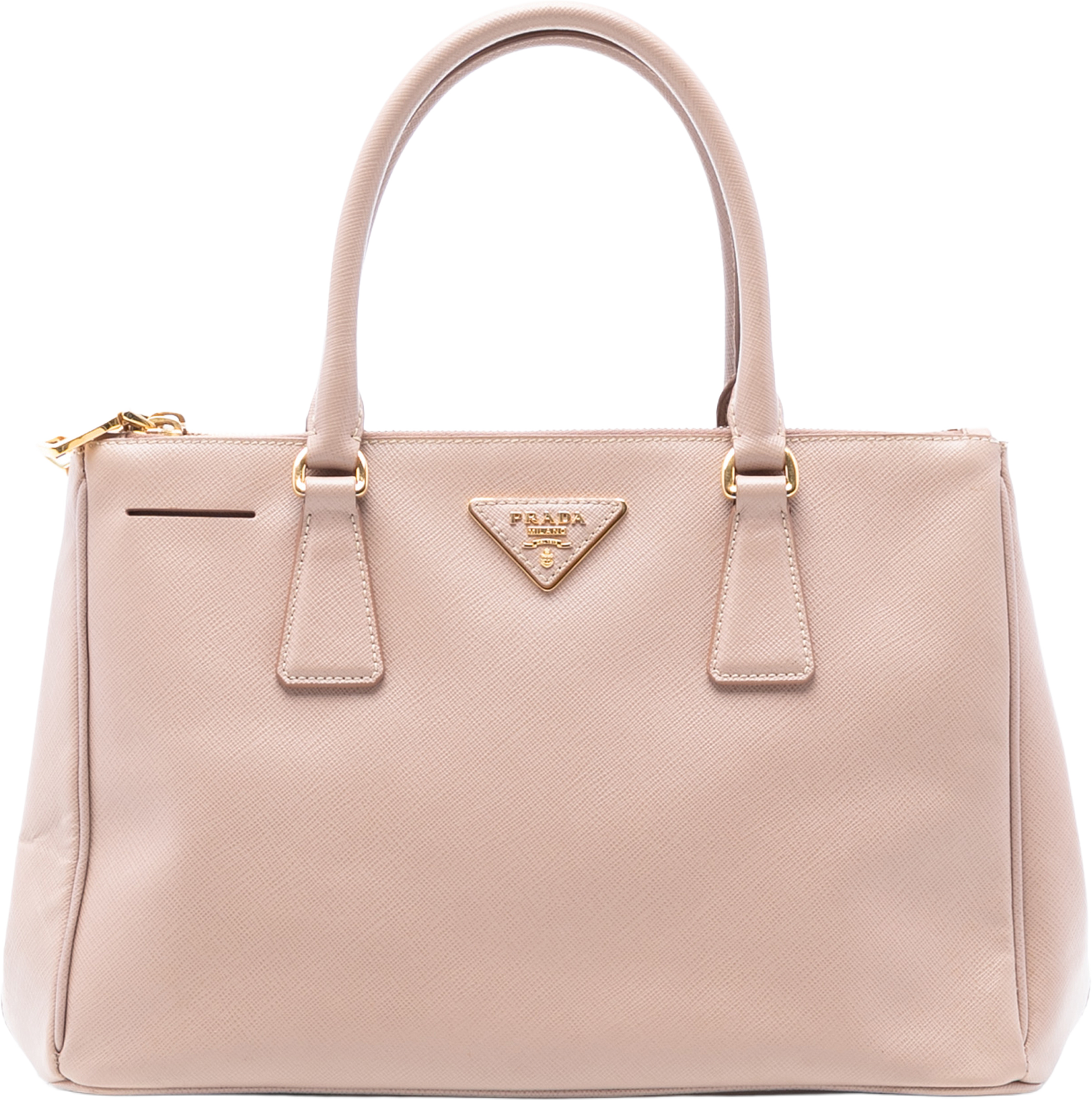 Prada Small Saffiano Lux Galleria Double Zip Satchel, från Luxclusif, i färgen light pink. Klicka för att öppna bilden i stort format