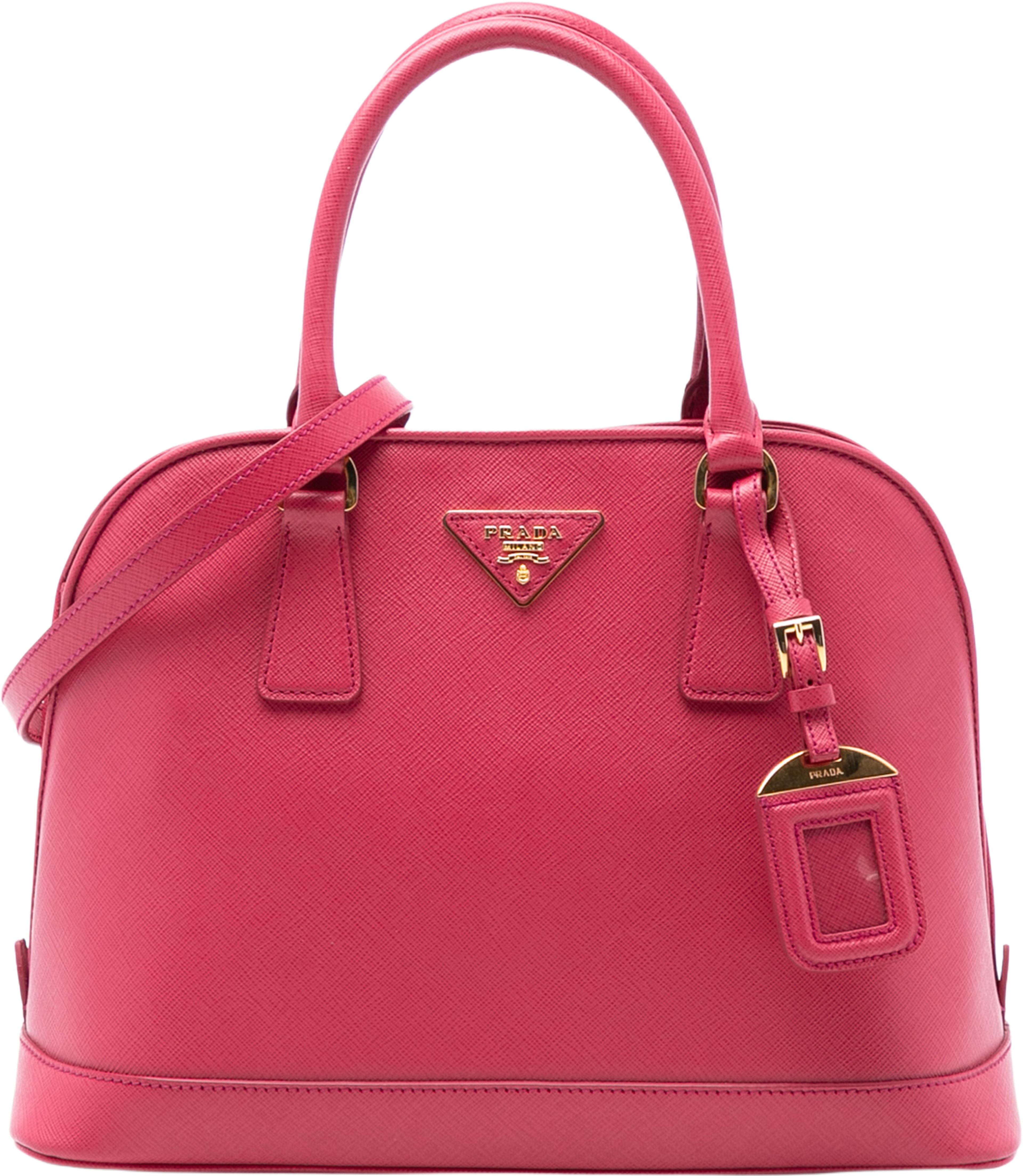 Prada Medium Saffiano Lux Open Promenade Satchel, från Luxclusif, i färgen hot pink. Klicka för att öppna bilden i stort format