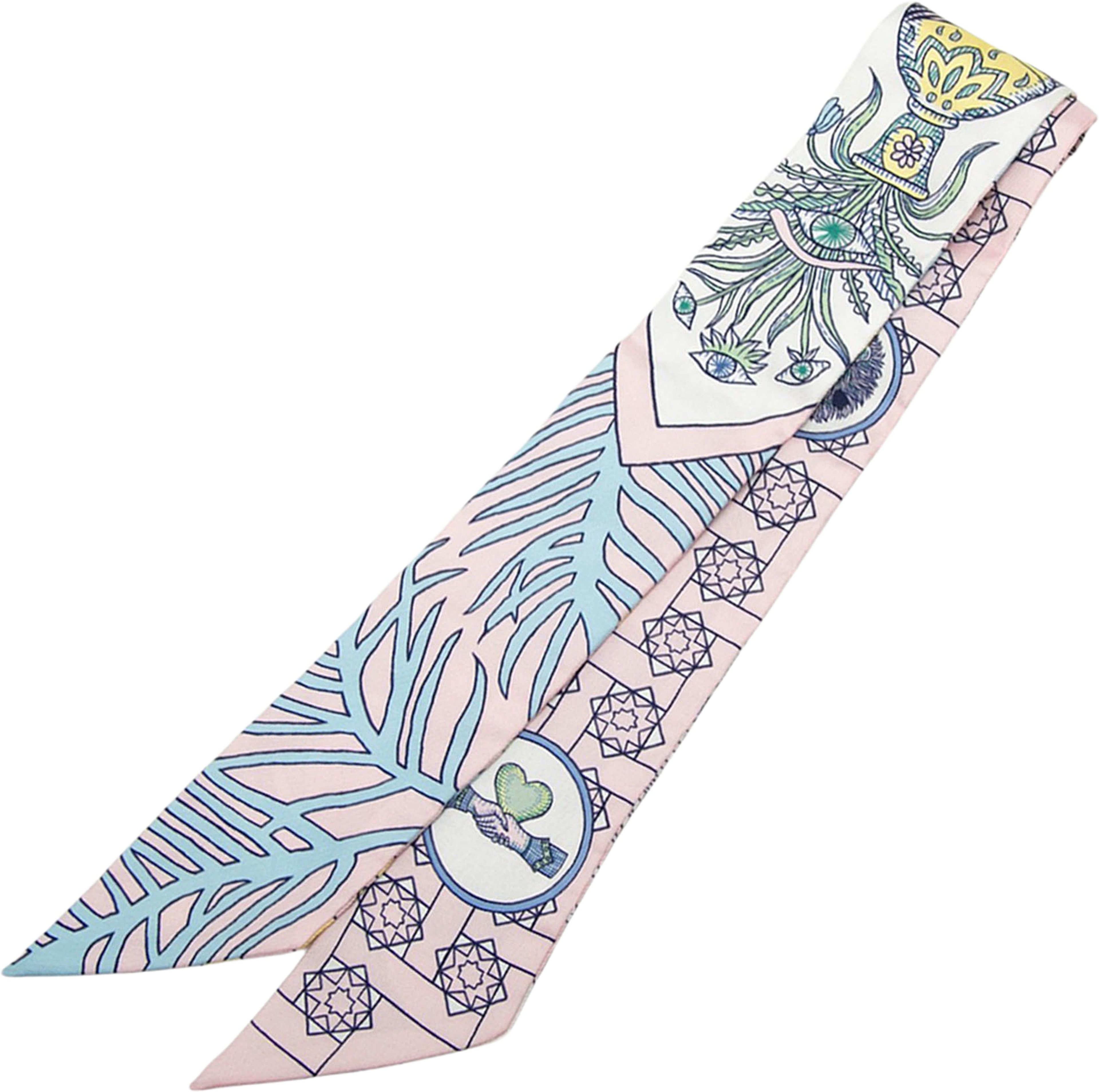 Hermès La Danse Des Amazones Silk Twilly Scarf, från Luxclusif, i färgen light pink. Klicka för att öppna bilden i stort format