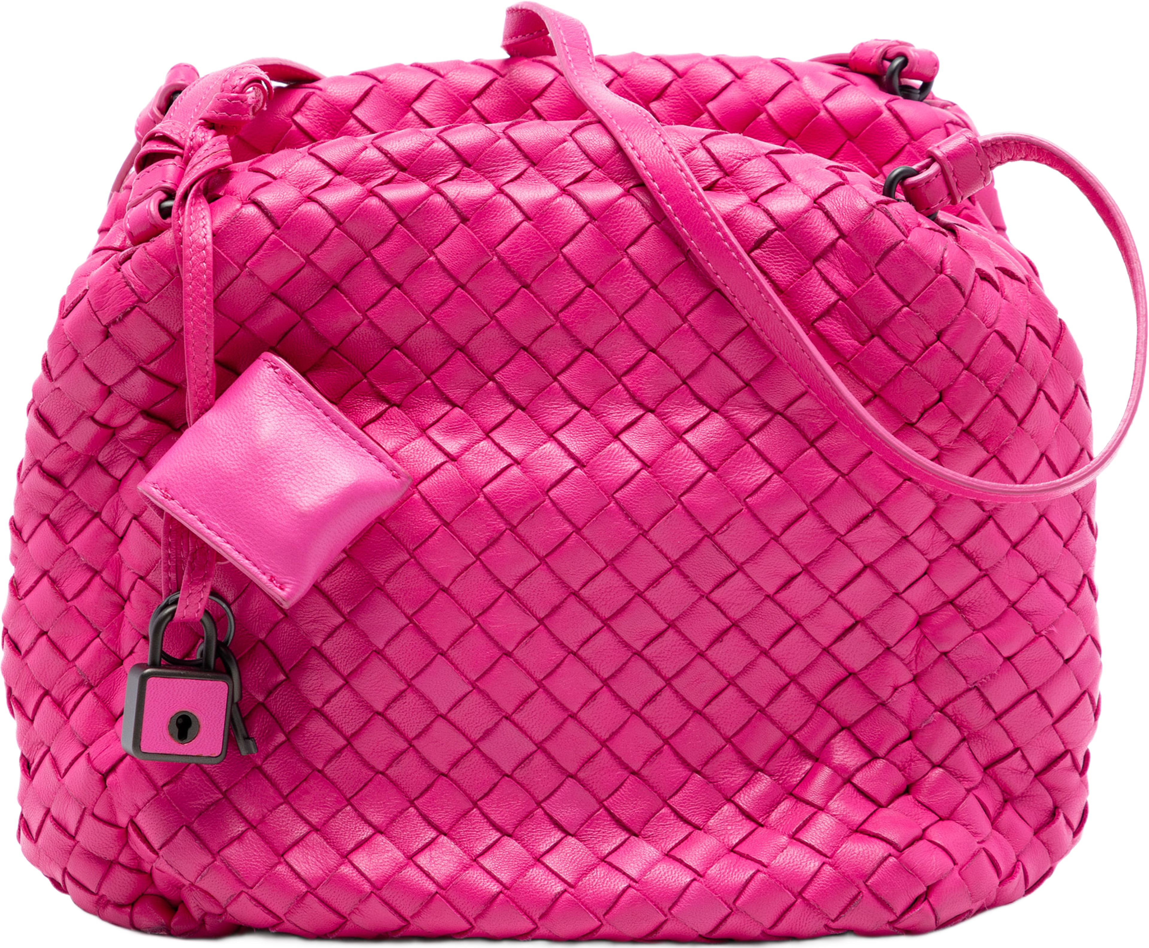 Bottega Veneta Nappa Intrecciato Cube Crossbody, från Luxclusif, i färgen rosa. Klicka för att öppna bilden i stort format