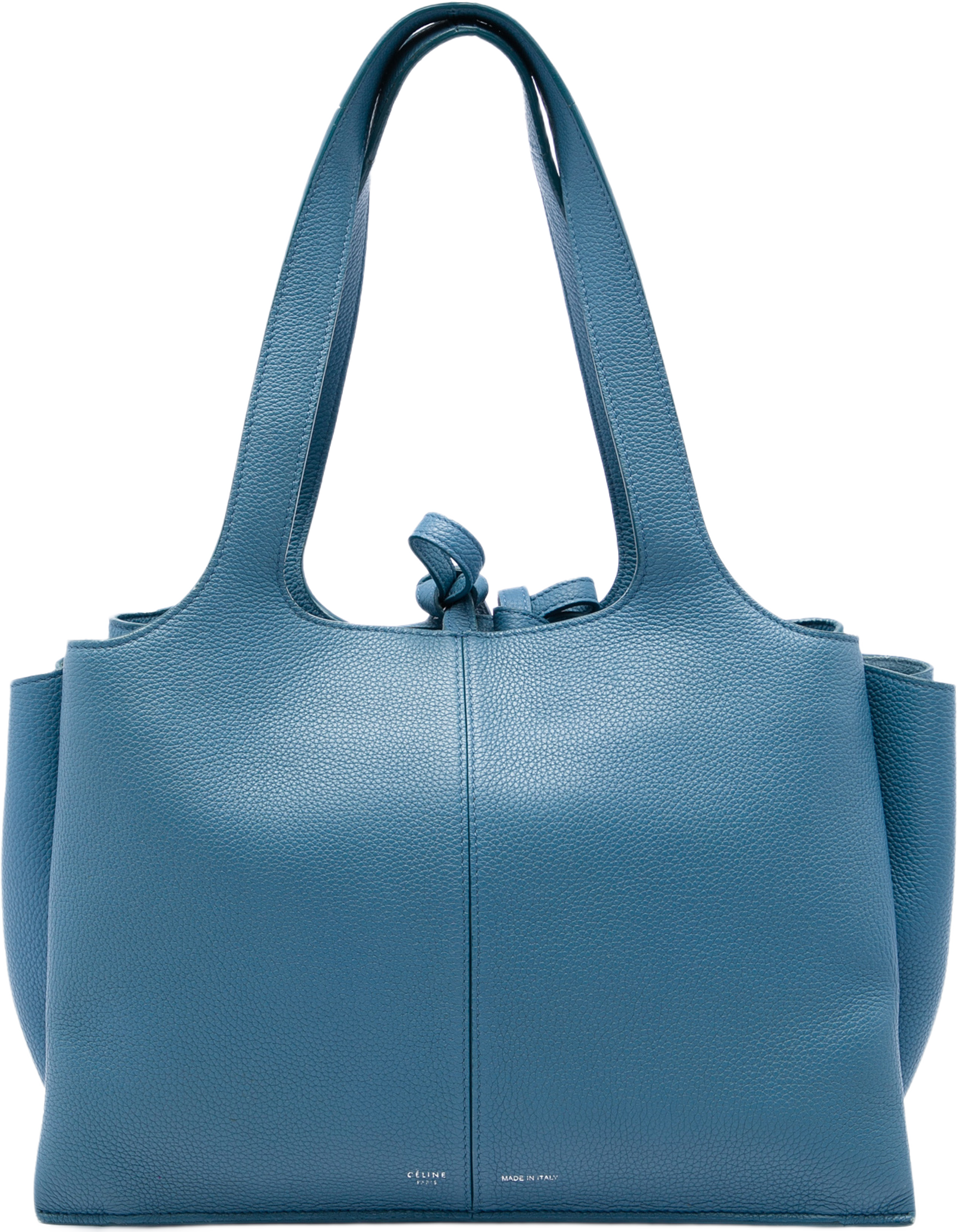 Celine Small Leather Trifold Tote, från Luxclusif, i färgen blå. Klicka för att öppna bilden i stort format
