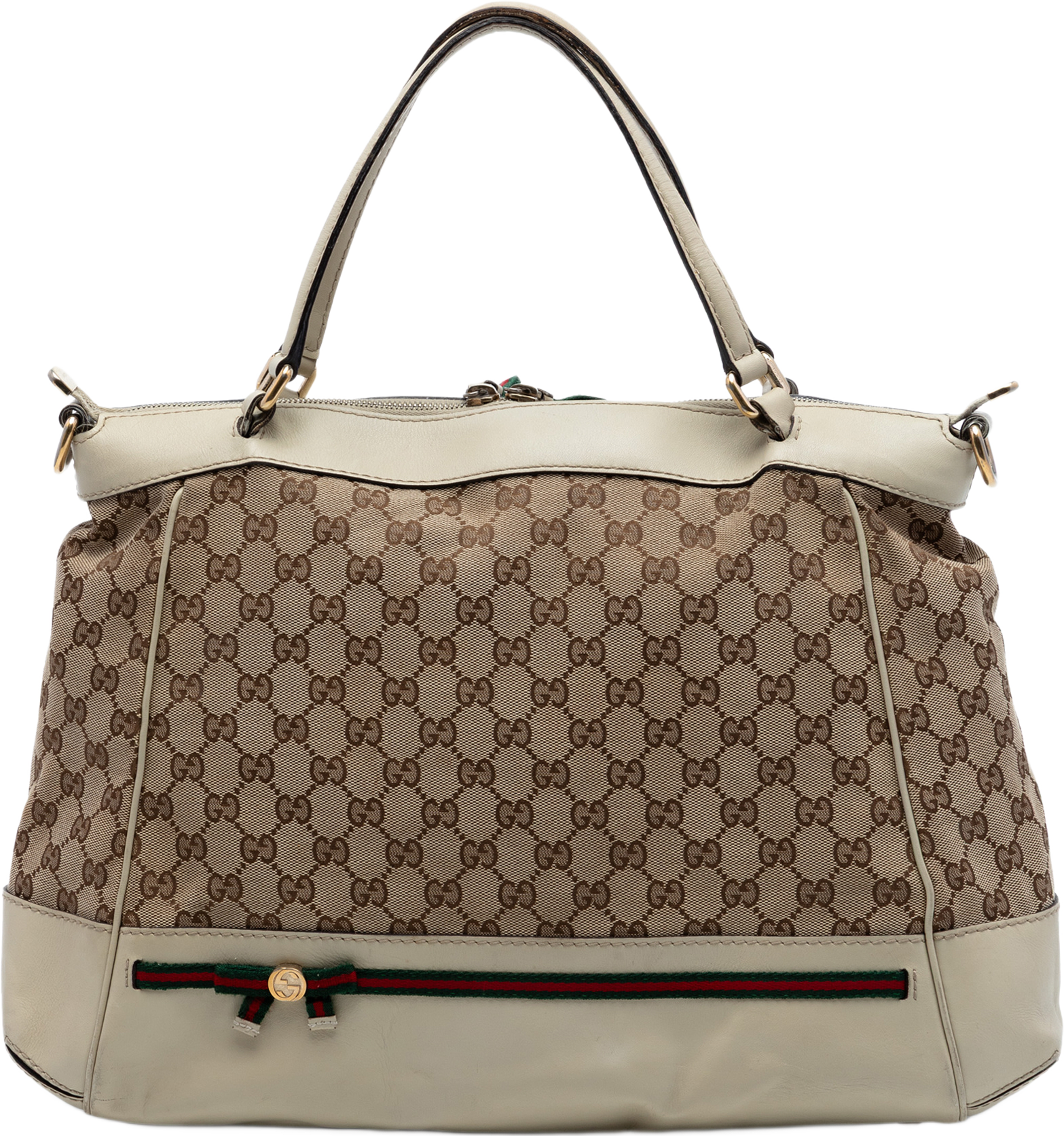 Gucci Gg Canvas Web Mayfair Satchel, från Luxclusif, i färgen beige. Klicka för att öppna bilden i stort format