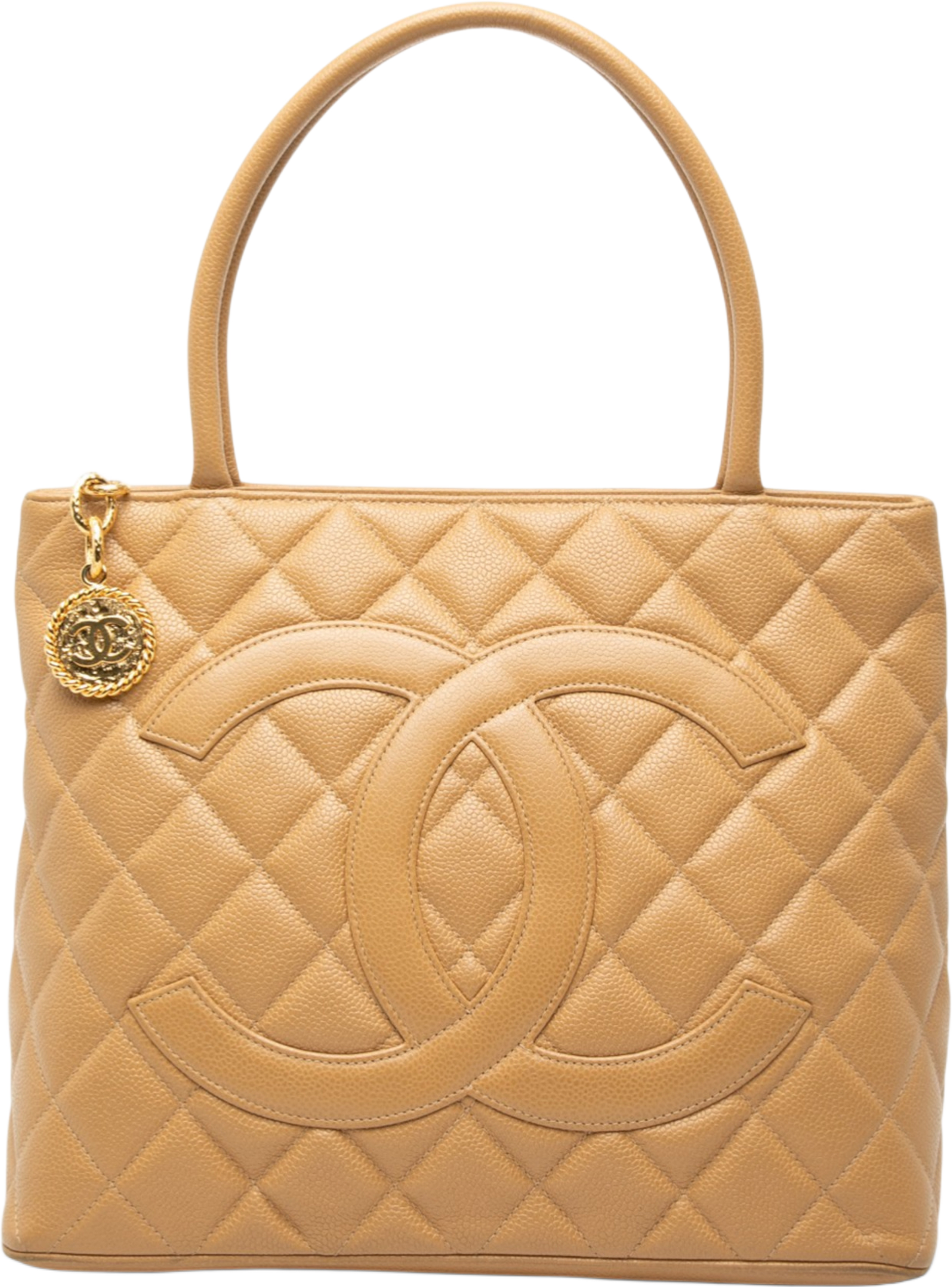 Chanel Caviar Medallion Tote, från Luxclusif, i färgen beige. Klicka för att öppna bilden i stort format