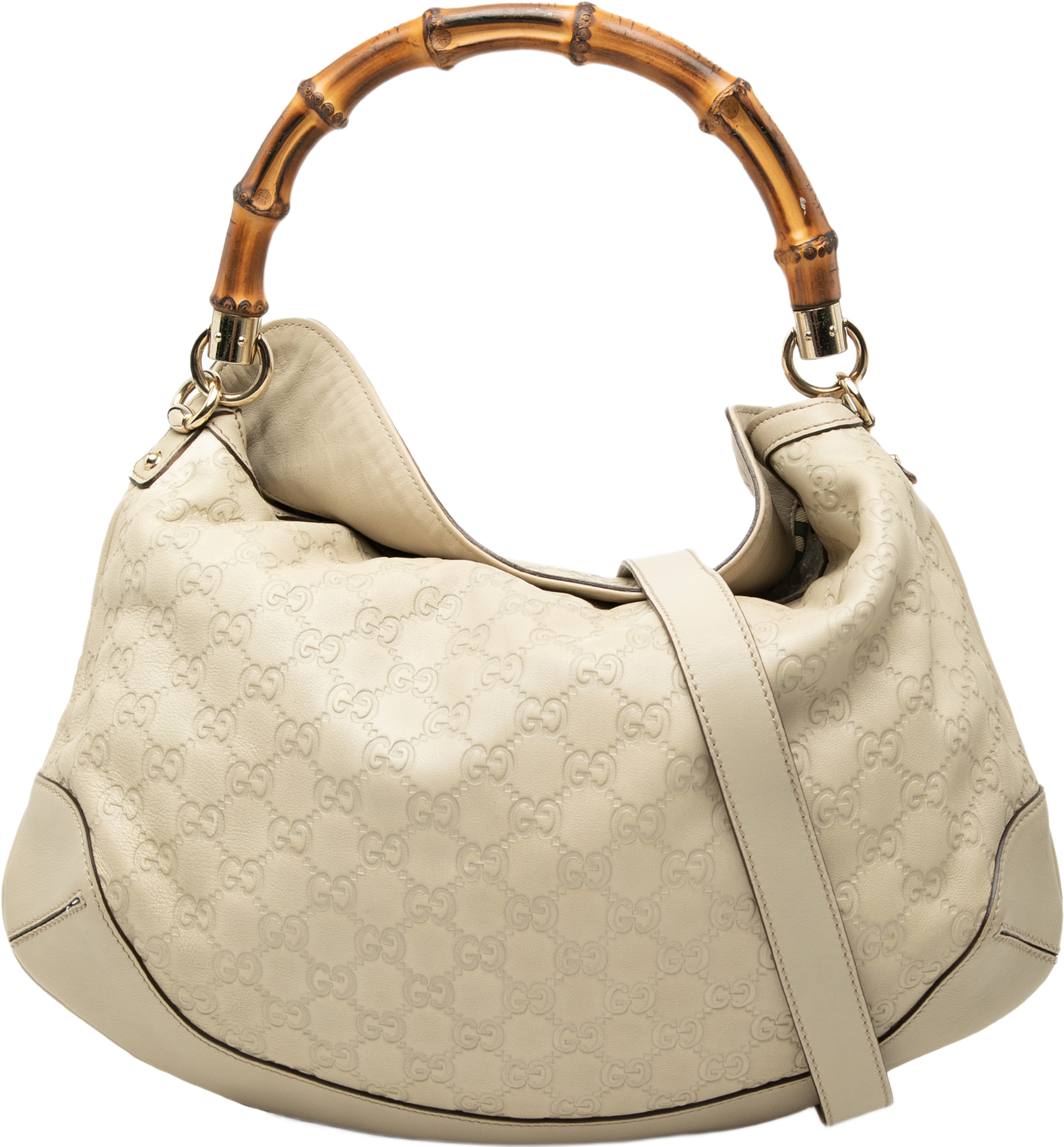 Gucci Guccissima Bamboo Peggy Satchel, från Luxclusif, i färgen vit. Klicka för att öppna bilden i stort format