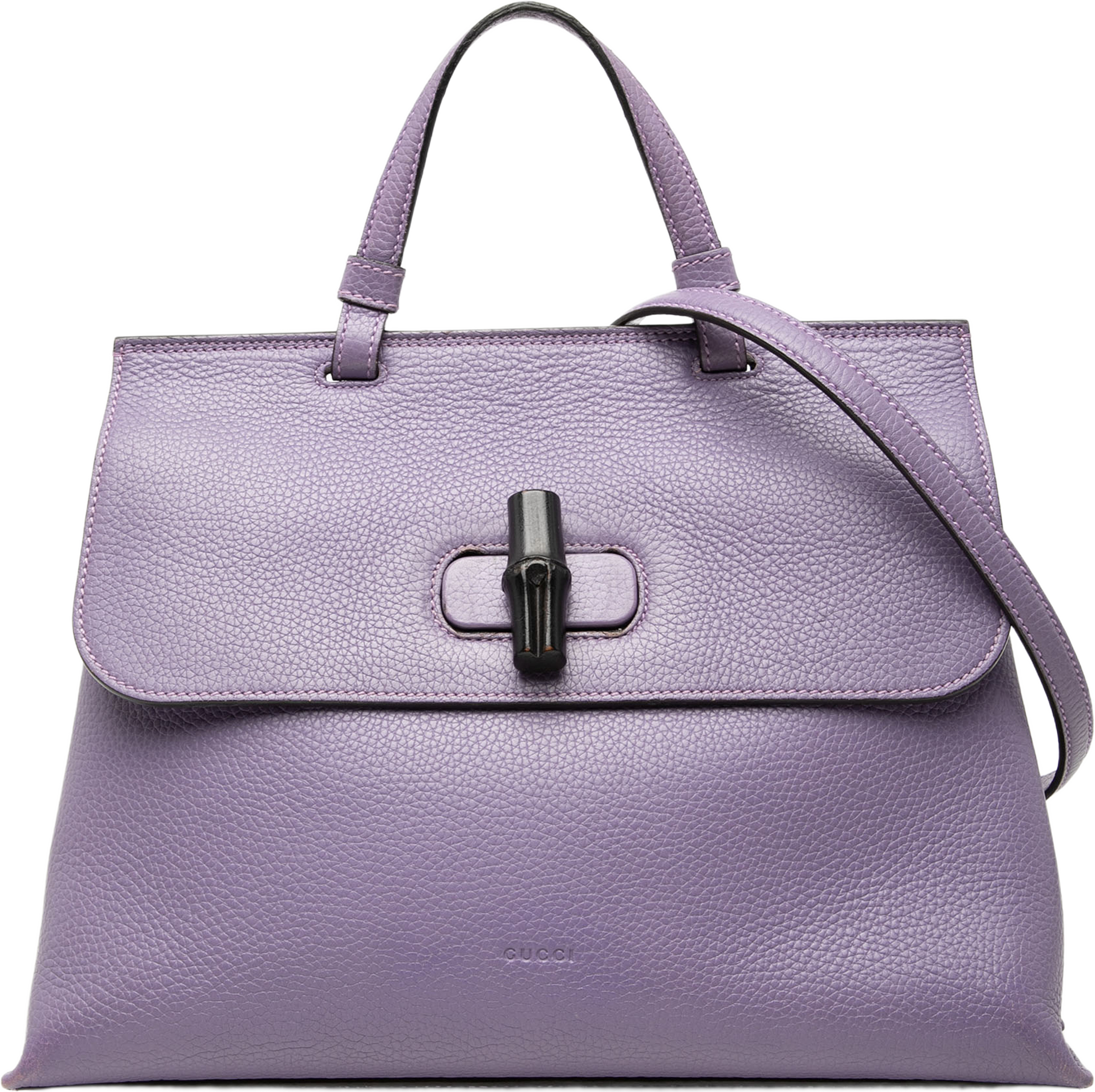 Gucci Medium Leather Bamboo Daily Satchel, från Luxclusif, i färgen purple. Klicka för att öppna bilden i stort format