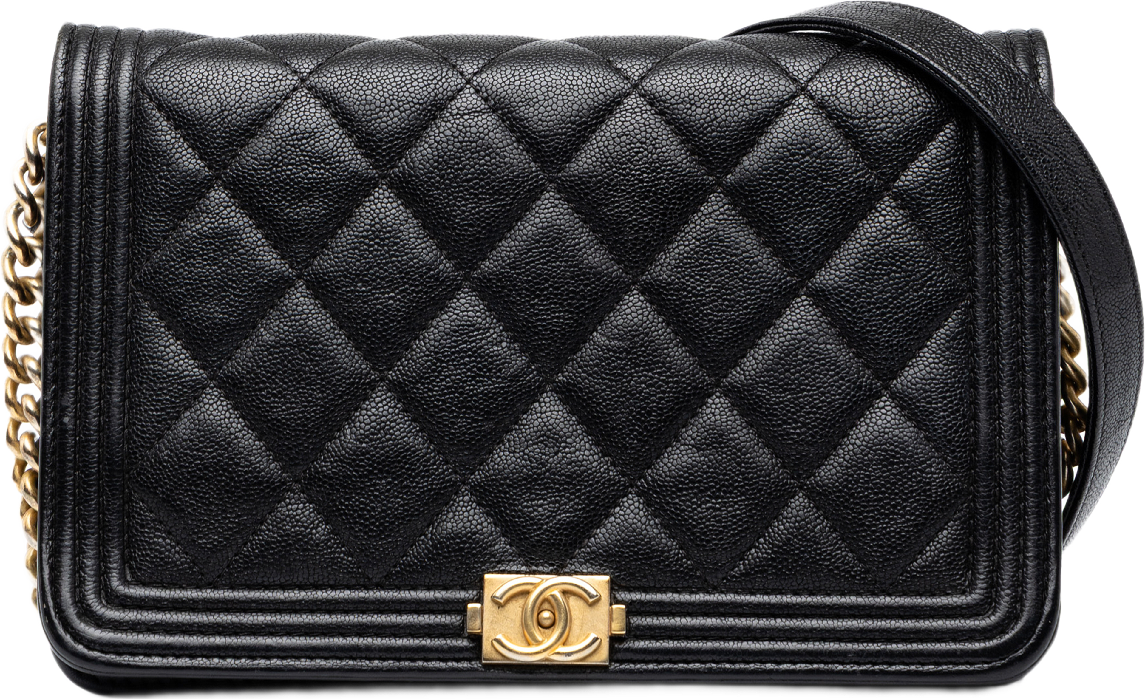 Chanel Quilted Caviar Boy Wallet On Chain, från Luxclusif, i färgen svart. Klicka för att öppna bilden i stort format