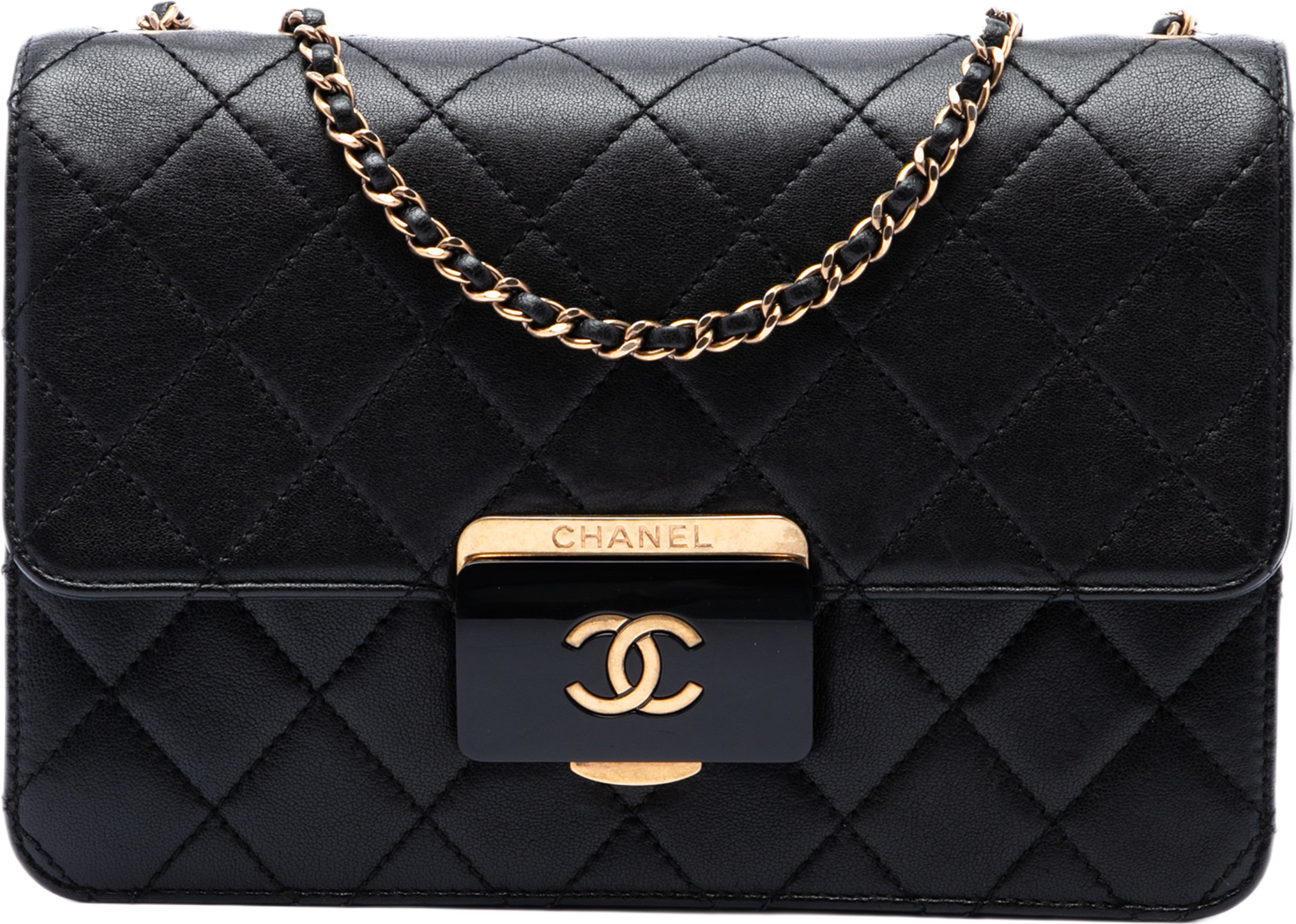 Chanel Medium Quilted Sheepskin Beauty Lock Flap, från Luxclusif, i färgen svart. Klicka för att öppna bilden i stort format