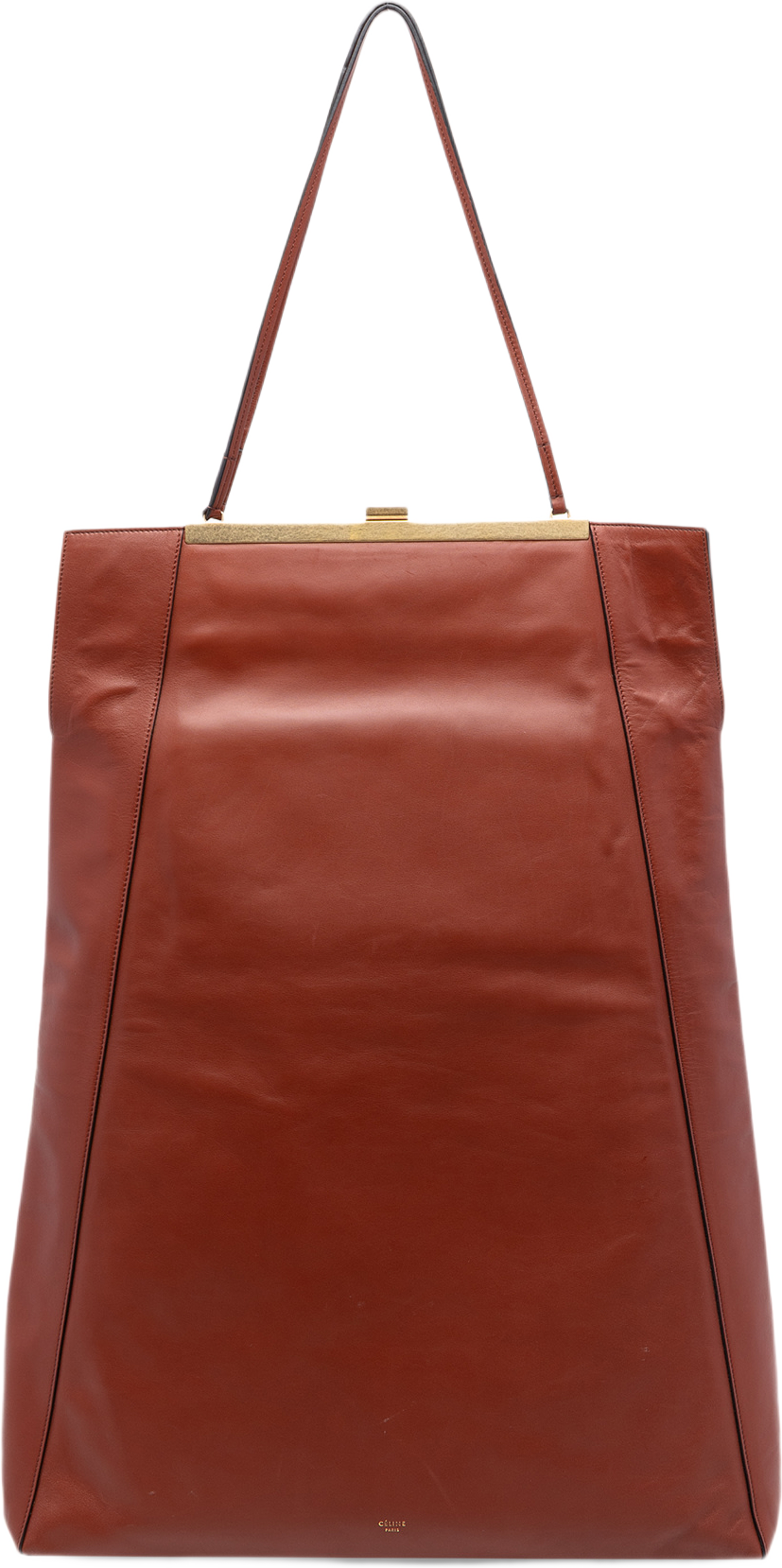 Celine Leather Tall Clasp Cabas Tote, från Luxclusif, i färgen brown. Klicka för att öppna bilden i stort format